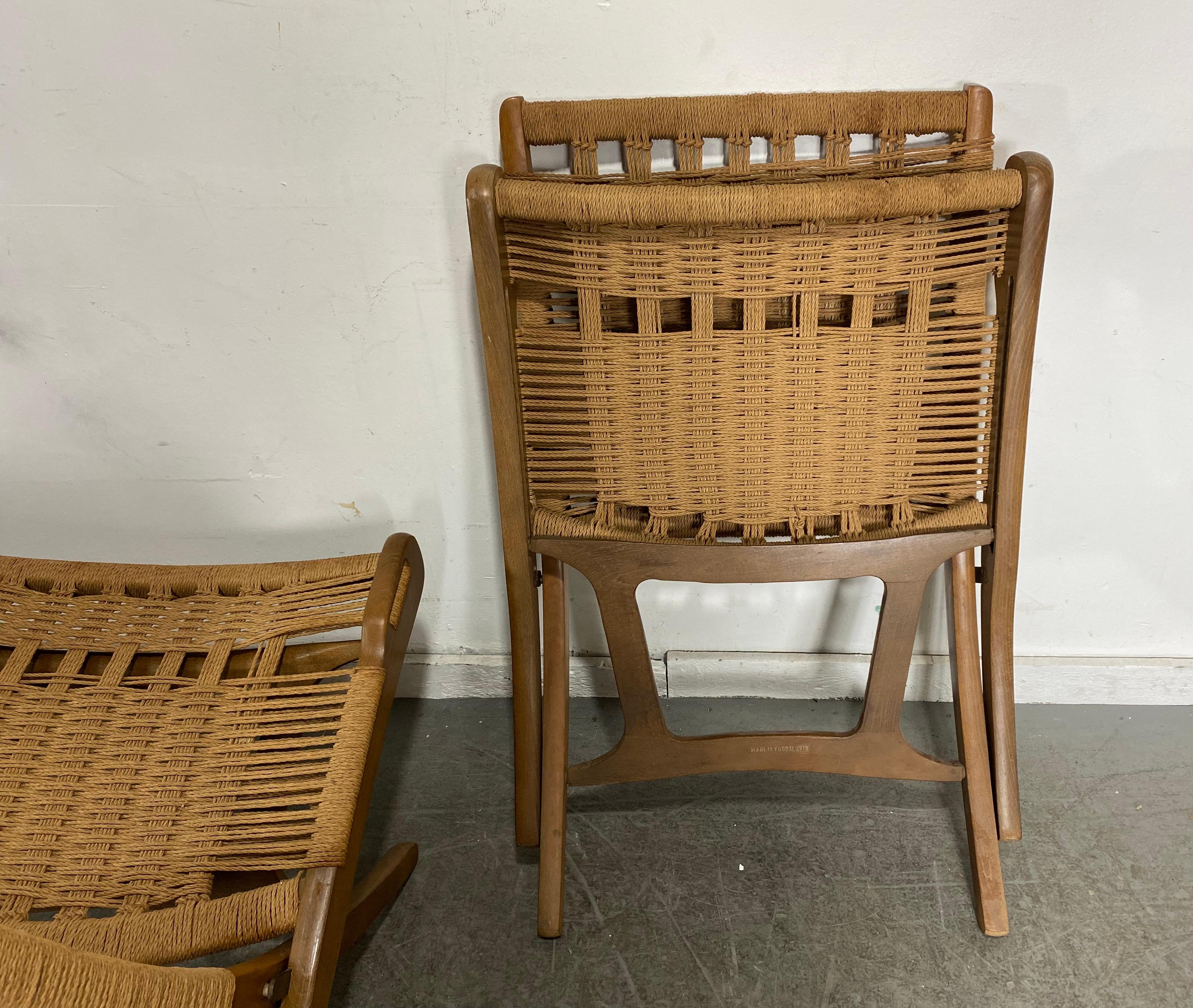 Mid-Century Folding Rope Weave Chairs in the Style of Hans Wegner 3