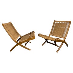 Mid-Century Folding Rope Weave Chairs in the Style of Hans Wegner
