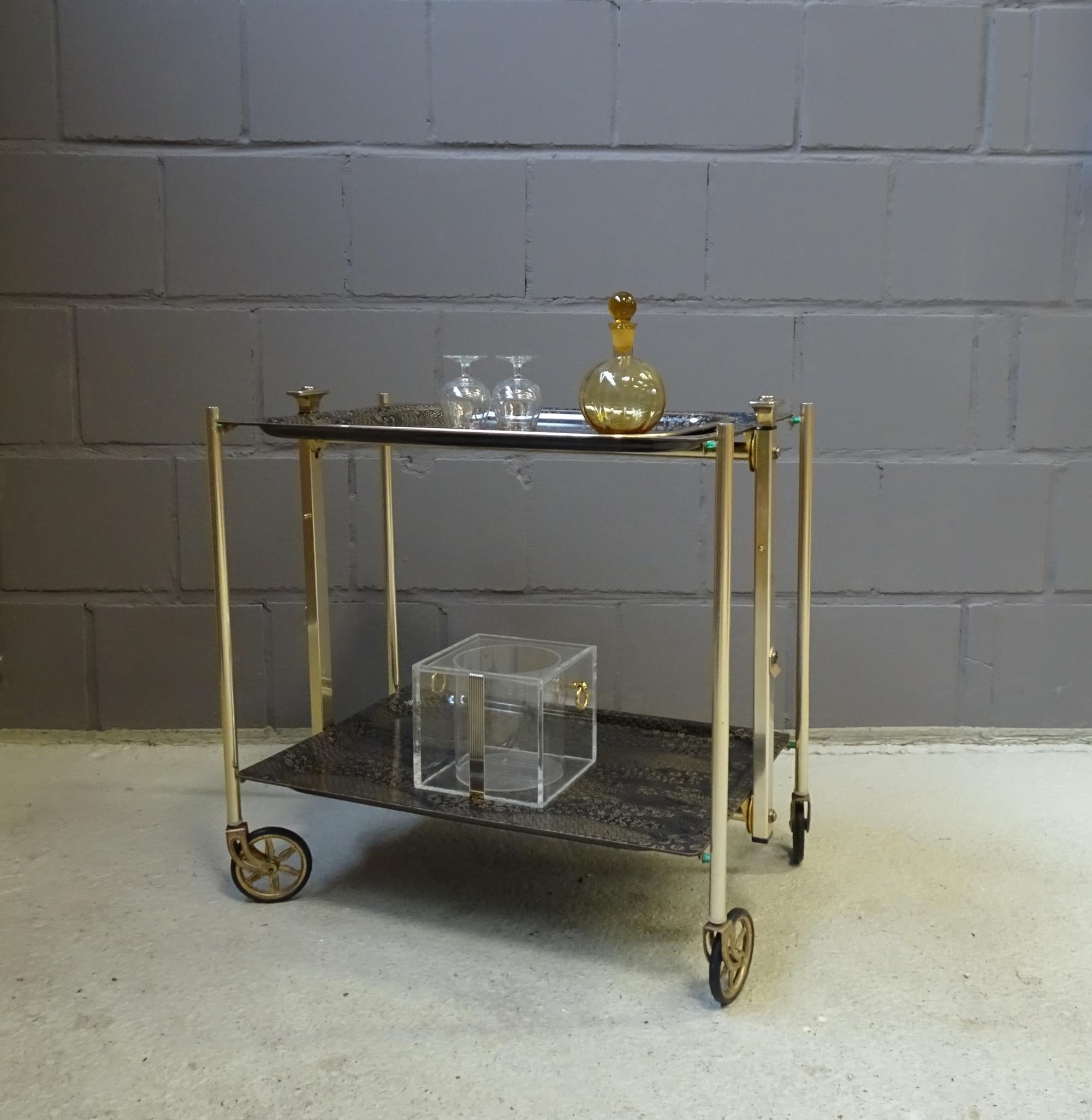 French Midcentury Folding Serving Cart with Tray, France, 1970