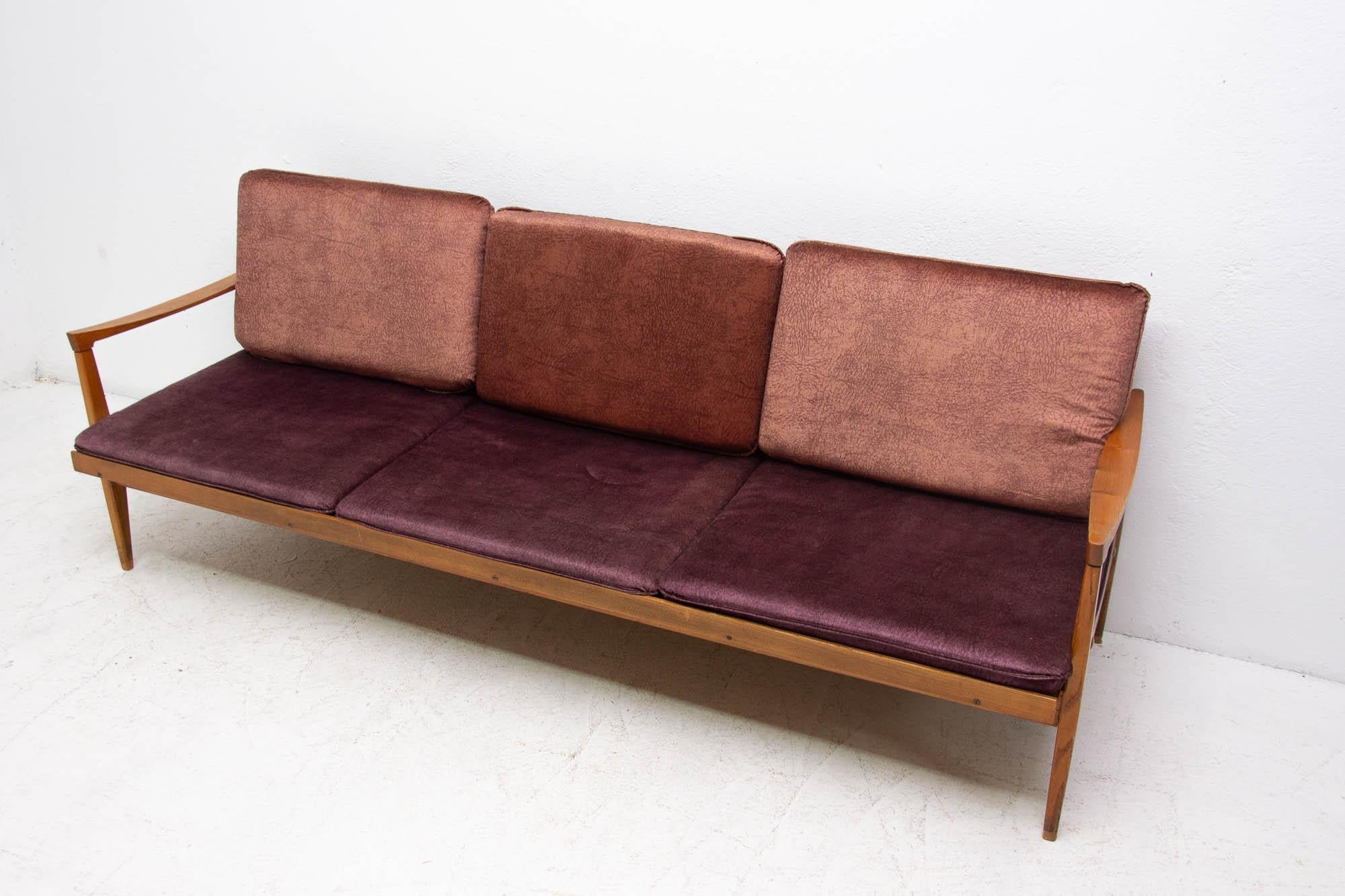 Veneer Midcentury Folding Sofa in Scandinavian Style, 1970s, Czechoslovakia
