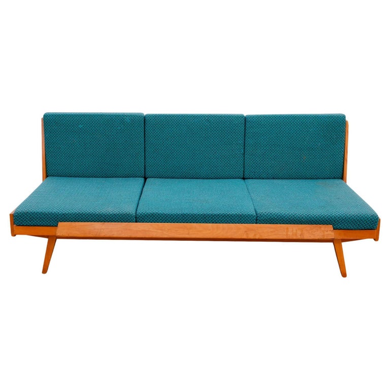 Mid Century Modern Six Cushion Sofa with Vintage Upholstery 1970s
