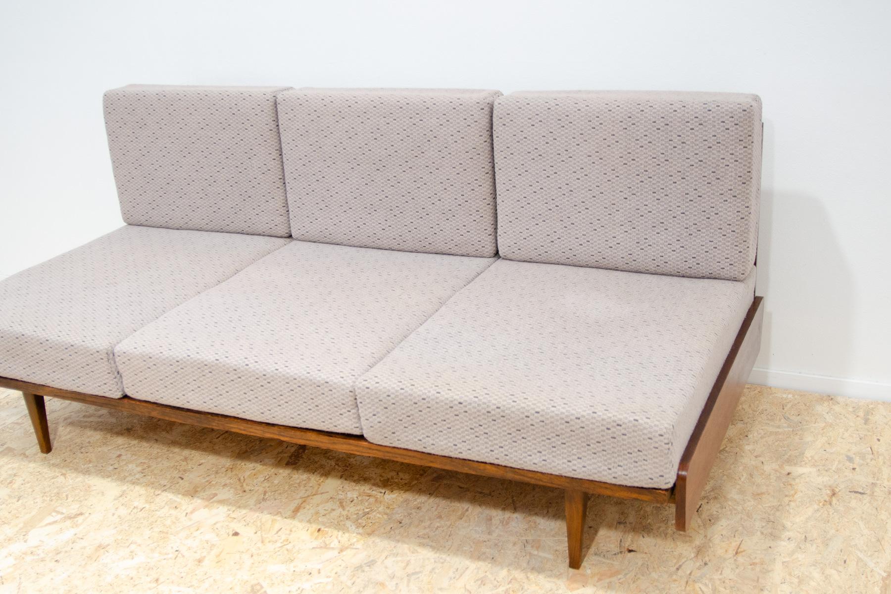 Fabric Mid century folding sofabed by Interiér Praha, 1960´s, Czechoslovakia For Sale
