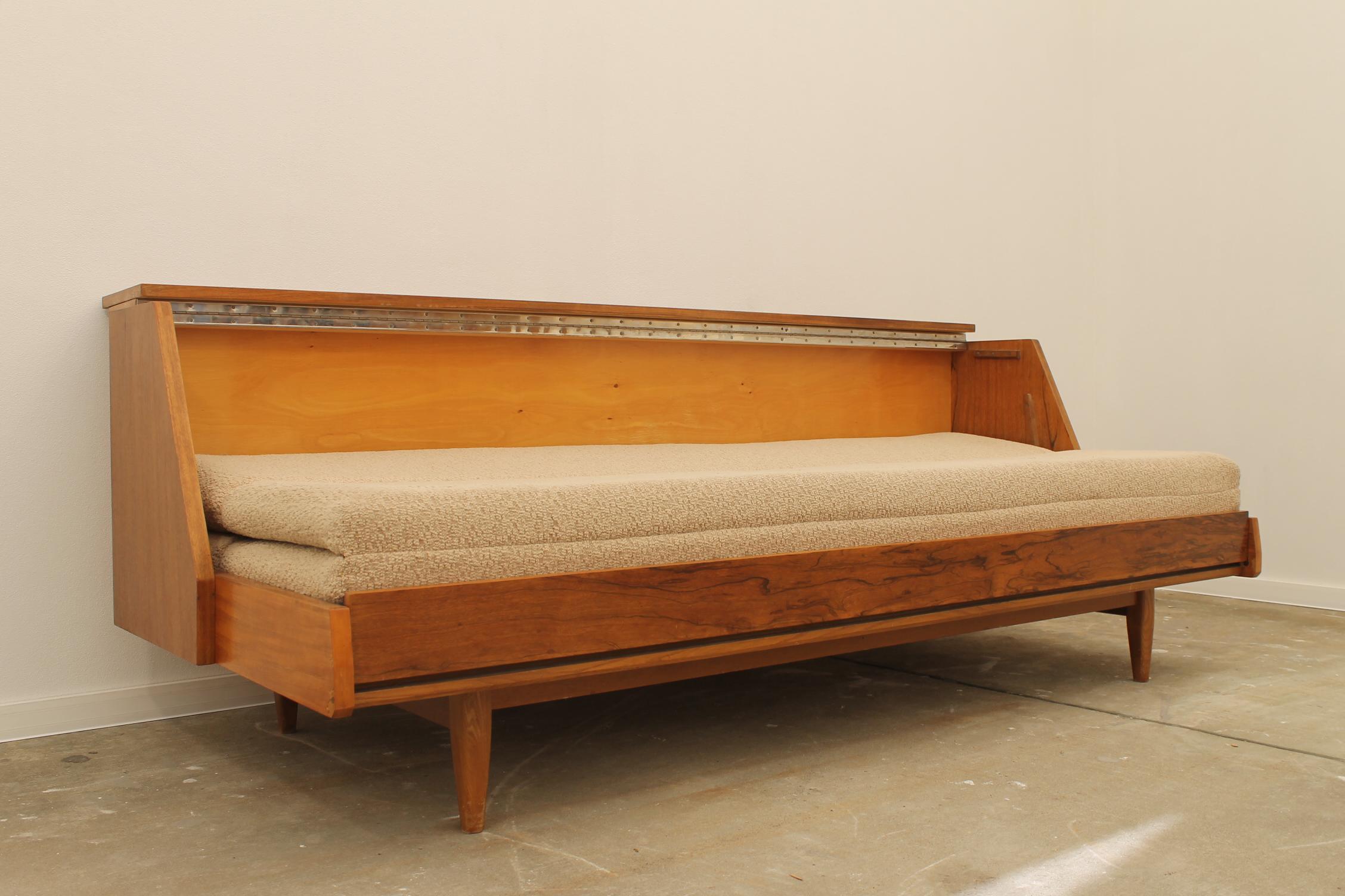 Midcentury Folding Sofabed in Walnut, 1970s, Czechoslovakia 8