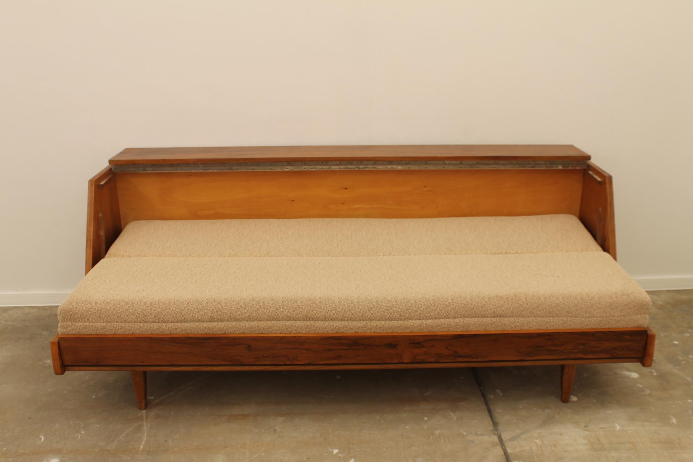 Midcentury Folding Sofabed in Walnut, 1970s, Czechoslovakia 9