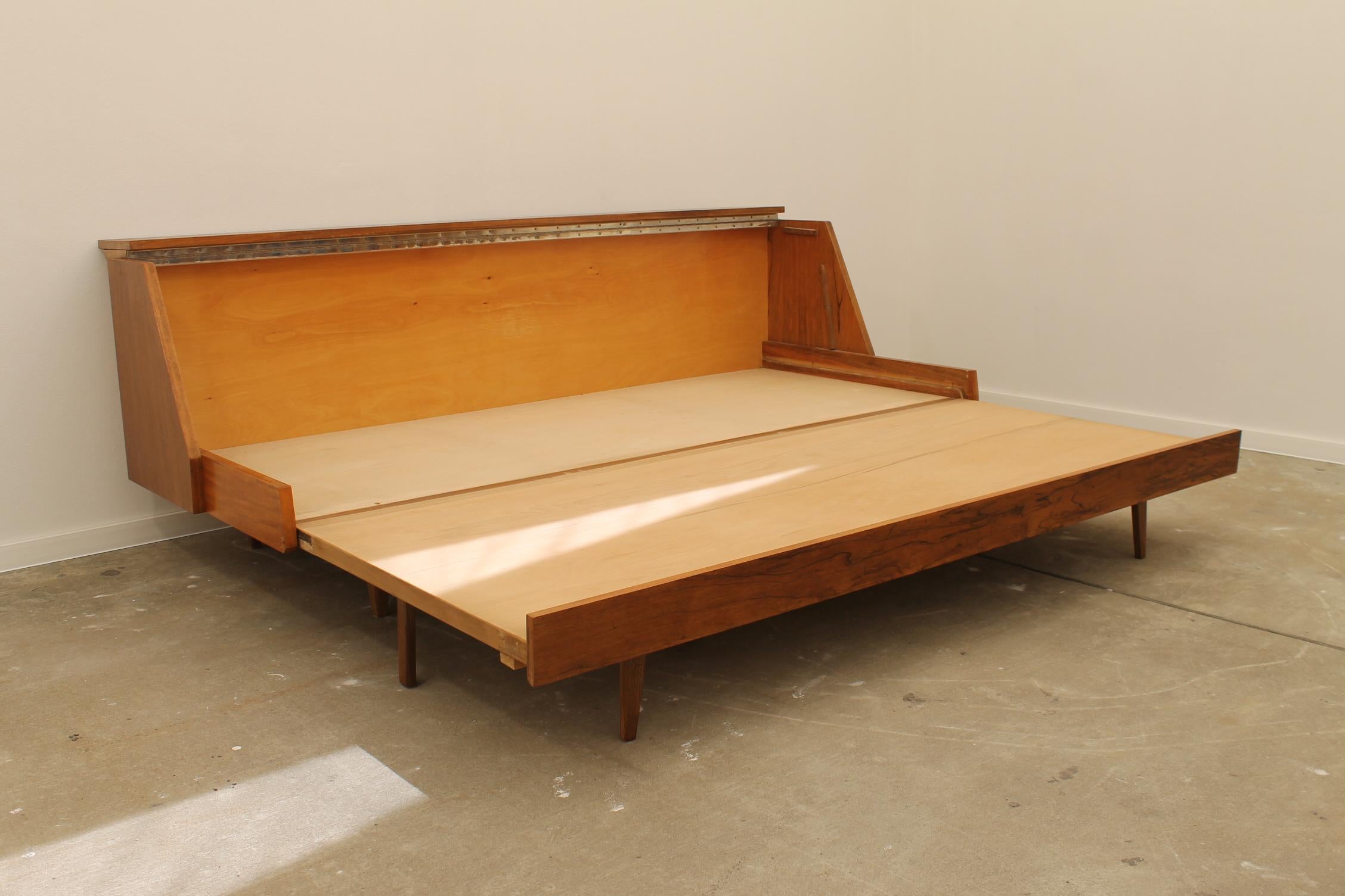 Midcentury Folding Sofabed in Walnut, 1970s, Czechoslovakia 14