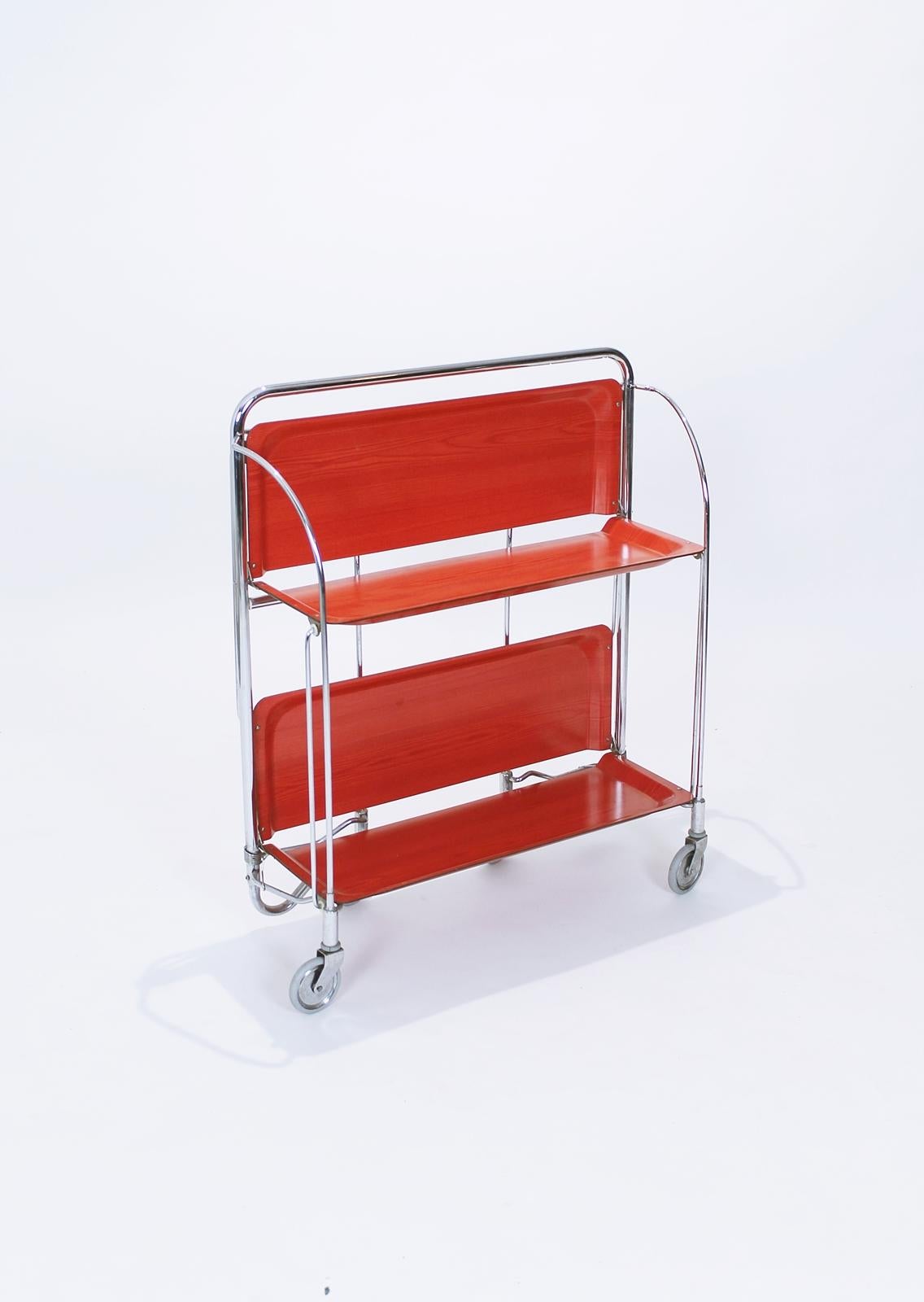 Mid-Century Modern Mid Century Folding Trolley in Chromed Metal by Bremshey Gerlinol Germany, 1960s