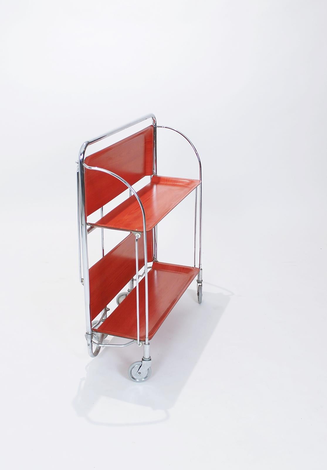 Mid Century Folding Trolley in Chromed Metal by Bremshey Gerlinol Germany, 1960s In Good Condition In Debrecen-Pallag, HU