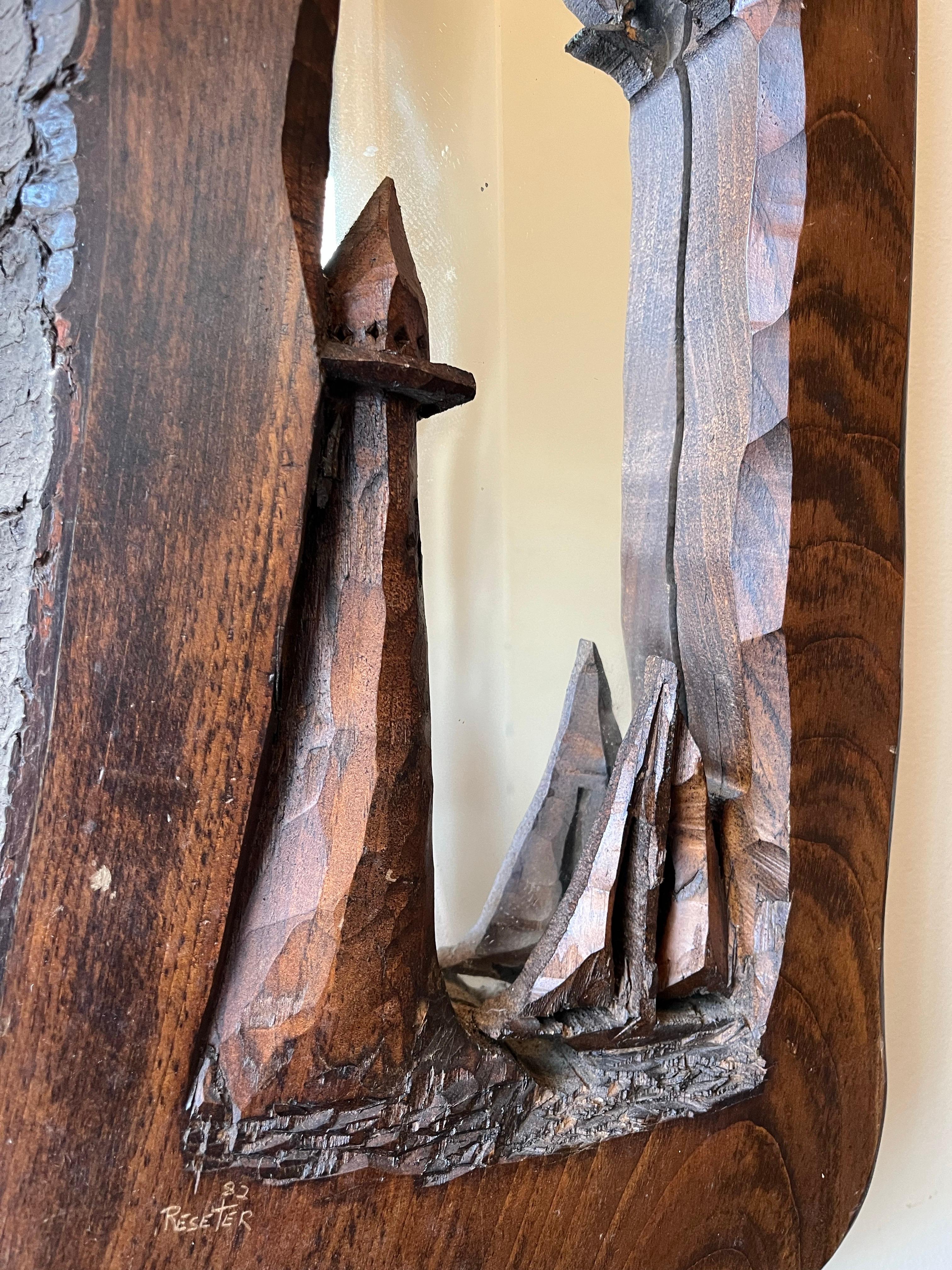 Américain Miroir artisanal du milieu du siècle dernier des Adirondack Live Edge Coastal en vente