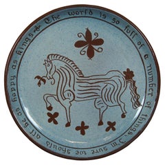 Mid Century Folk Art Pottery Equestrian Horse Plate Platter Robert Stevenson