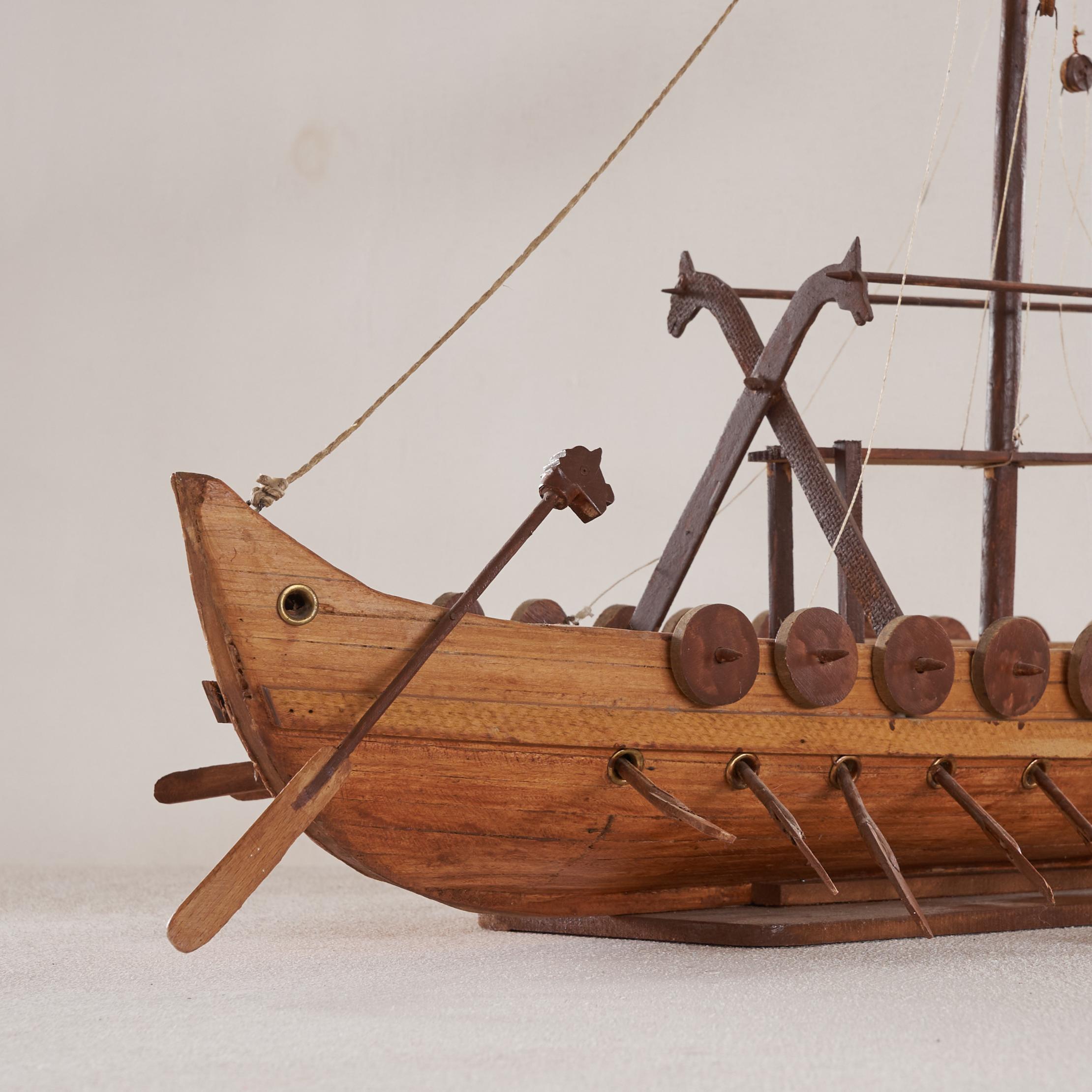 Mid Century Folk Art Viking Ship in Wood 1960s For Sale 2