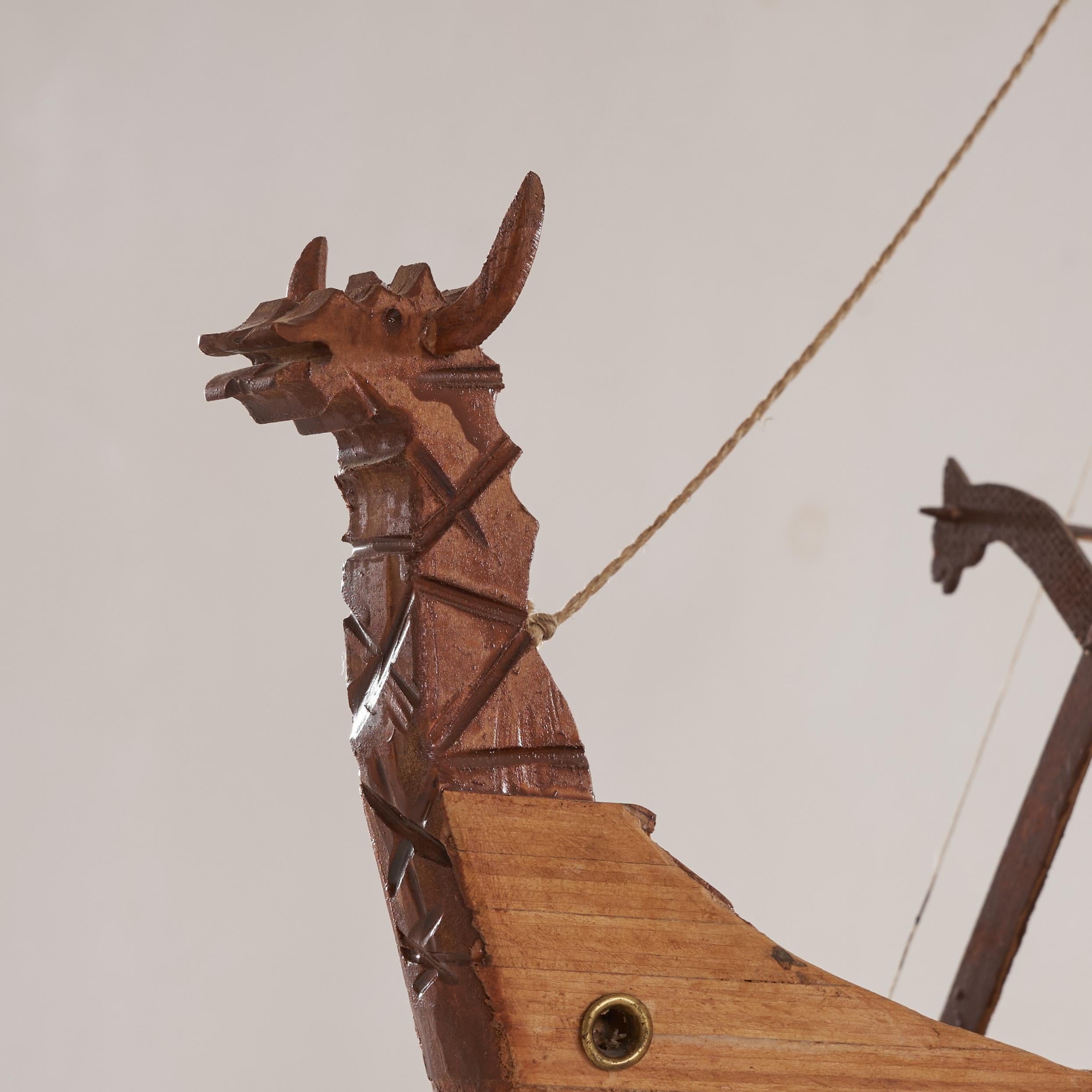 Mid Century Folk Art Viking Ship in Wood 1960s For Sale 3