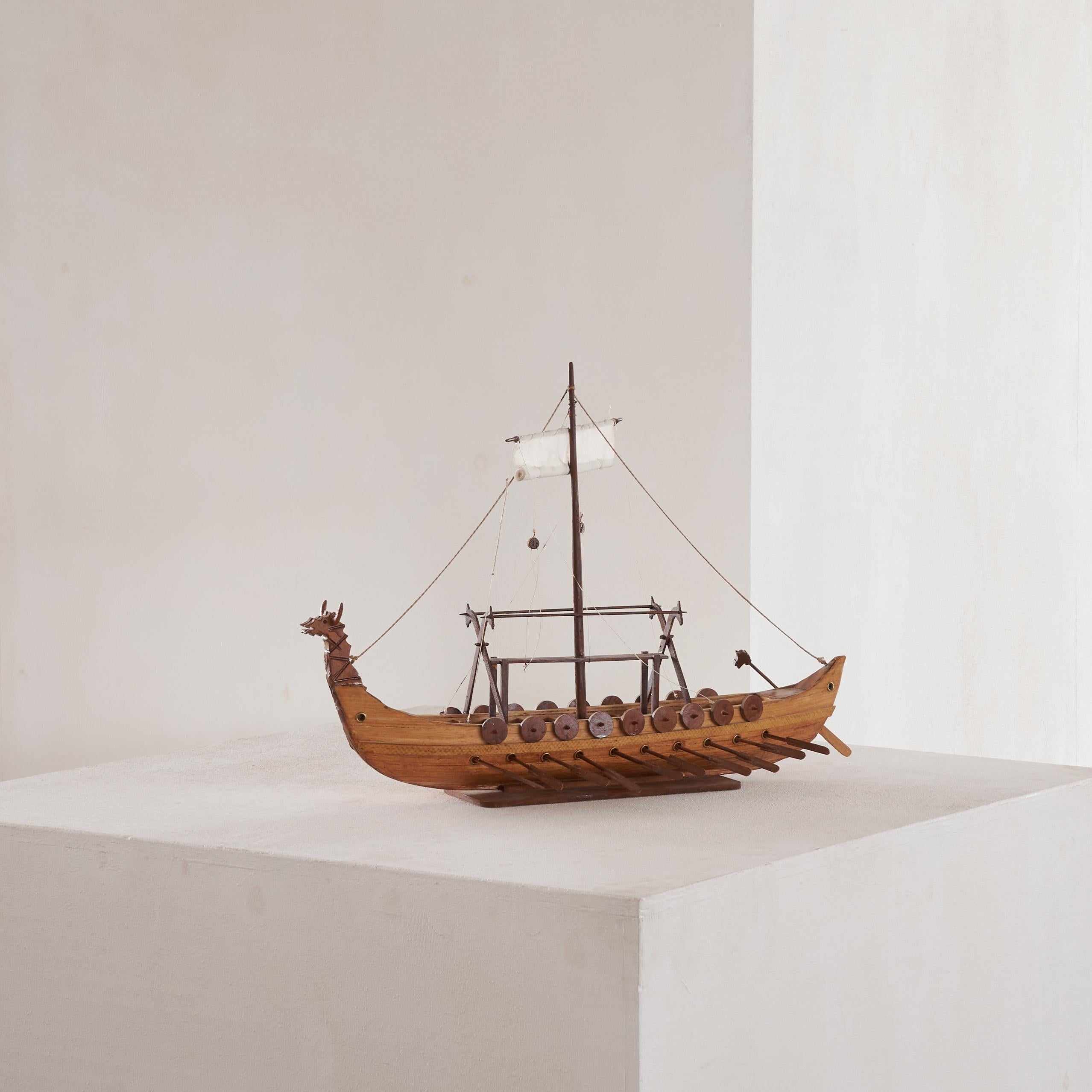 Mid-Century Modern Mid Century Folk Art Viking Ship in Wood 1960s For Sale