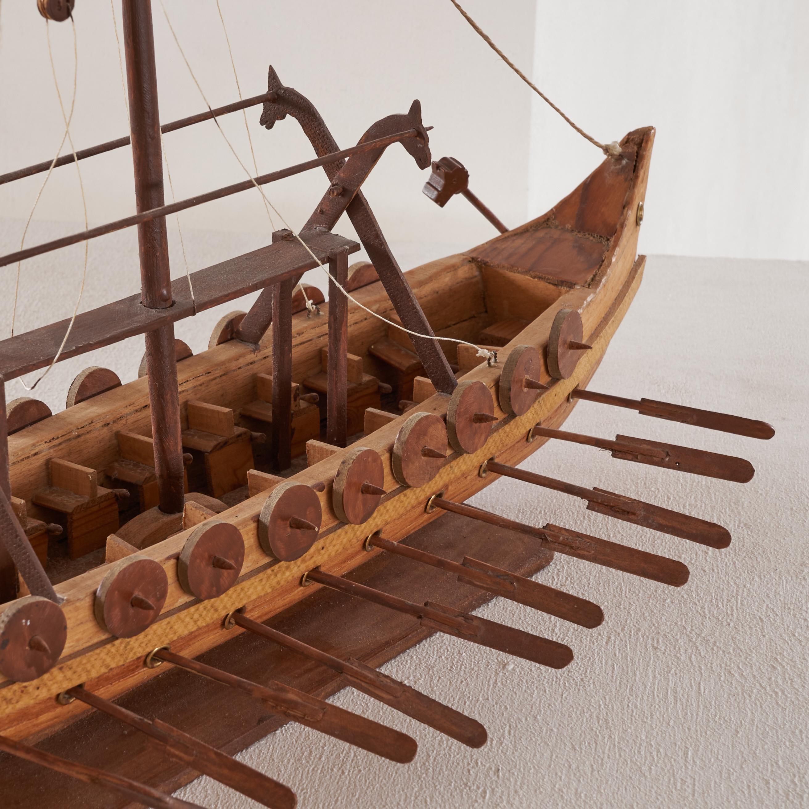 European Mid Century Folk Art Viking Ship in Wood 1960s For Sale