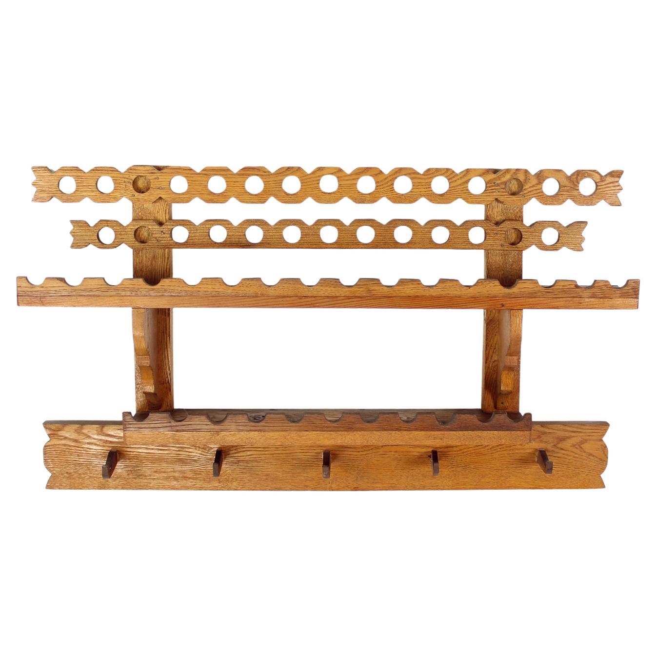 Mid Century Folk Art Wooden Wall Shelf, Czechoslovakia, 1950s
