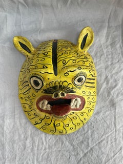 Mid-Century Folk Art Yellow Ceramic Animal Mask