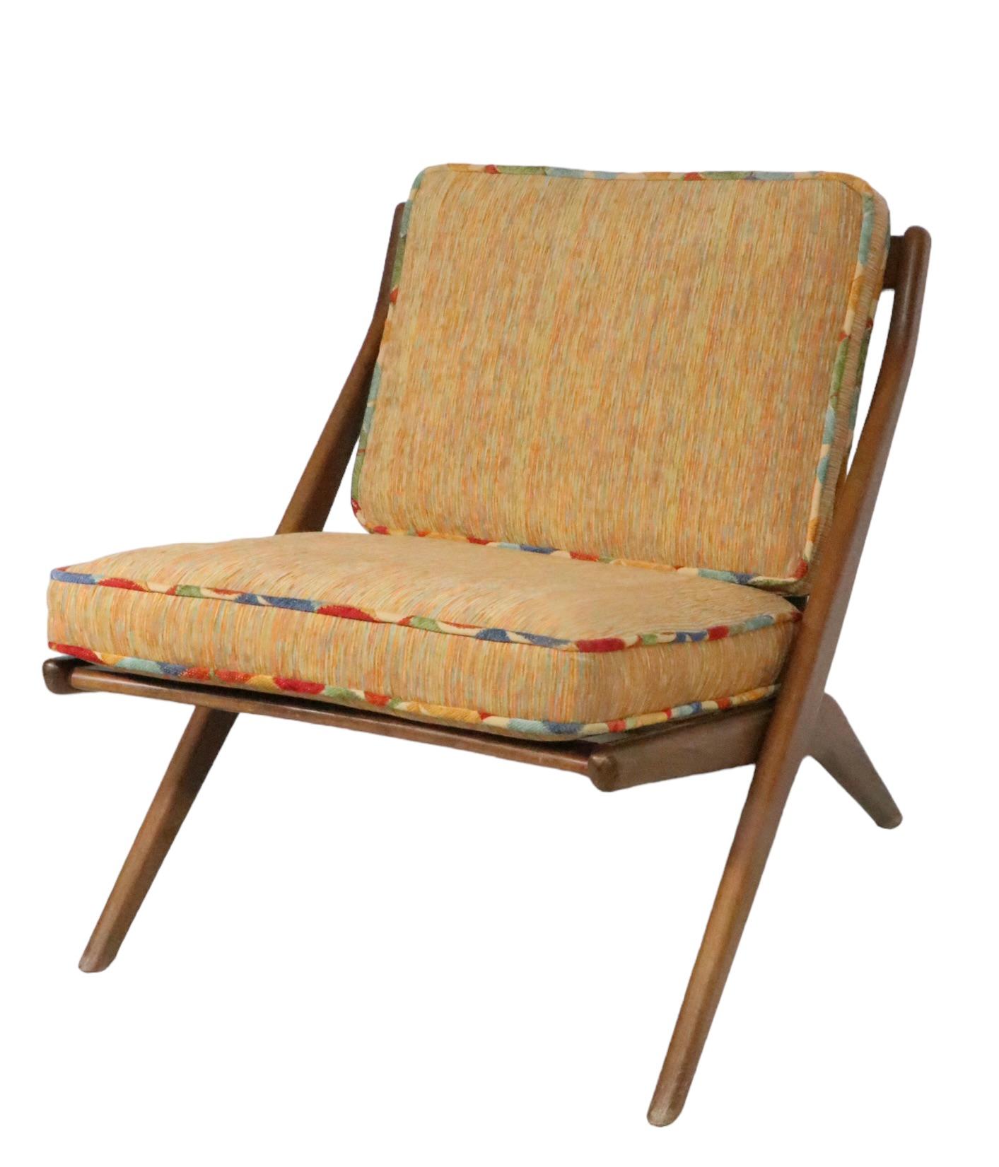  Mid Century Folke Ohlsson for DUX  Scissor Chair Made in Sweden c 1960's  In Good Condition For Sale In New York, NY