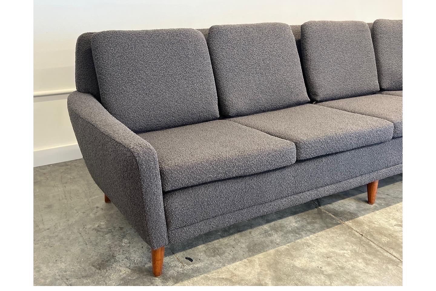 Fabric Mid Century Folke Ohlsson for Dux Swedish Sofa in Slate Gray Bouclé