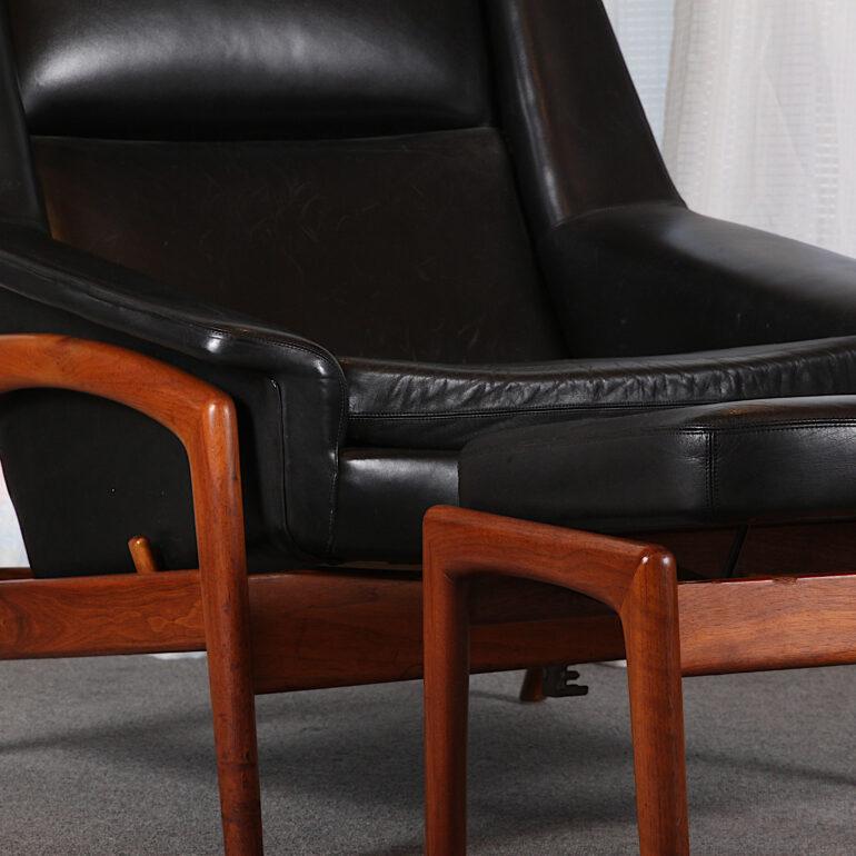 Mid-20th Century Mid Century Folke Ohlsson Profile Teak & Leather Armchair with Footstool, C.1960