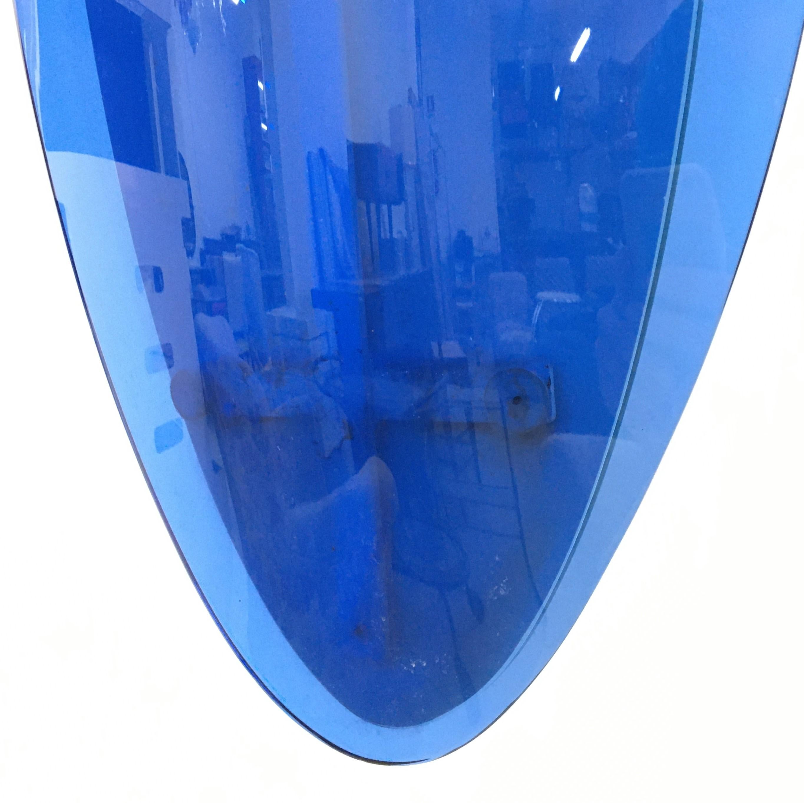 Italienischer ovaler Mid-Century-Spiegel, blau, Mid-Century, von Fontana Arte, 1960er Jahre im Angebot 4