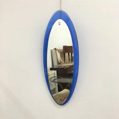 Mid Century Fontana Arte Blue Italian Oval Mirror 1960s