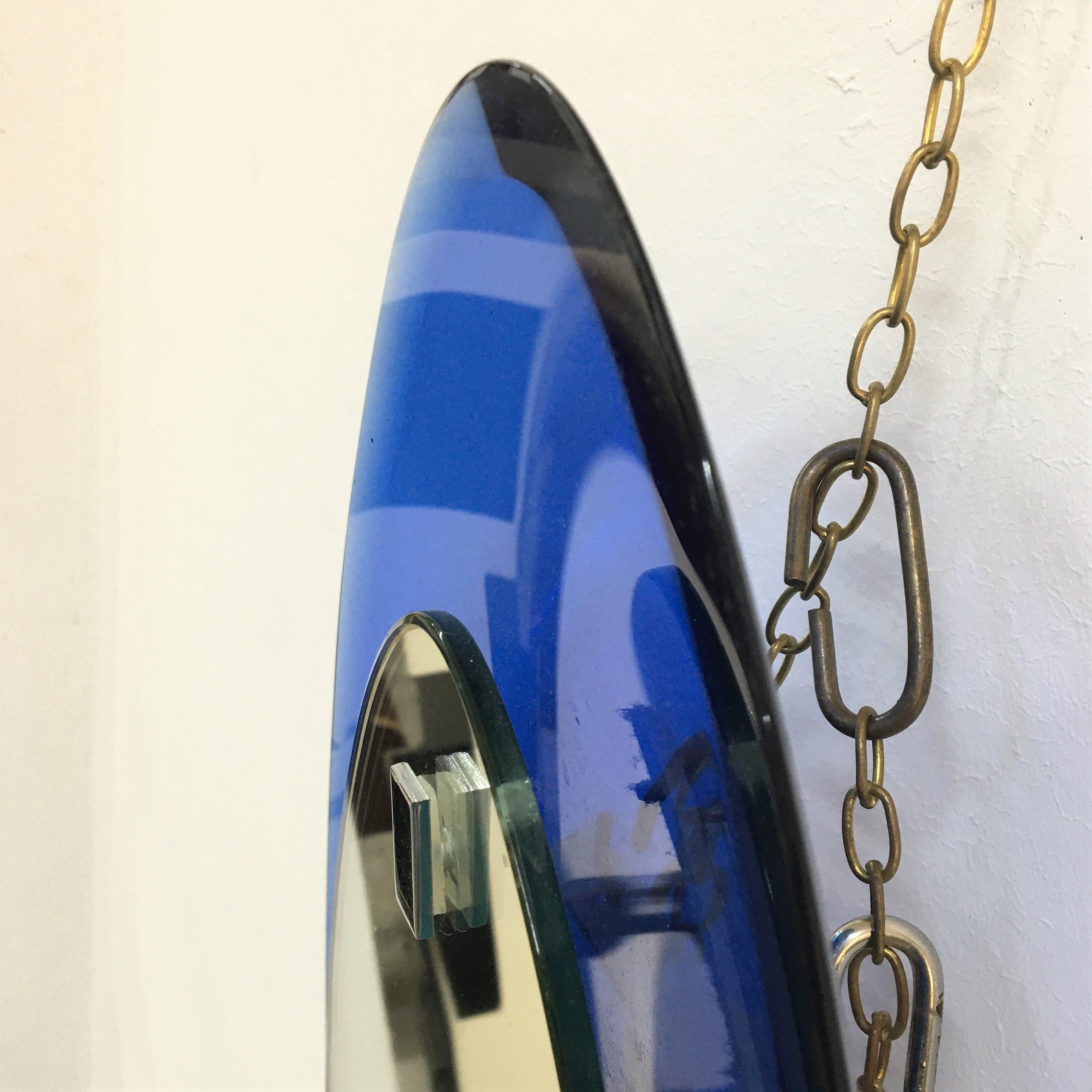Italienischer ovaler Mid-Century-Spiegel, blau, Mid-Century, von Fontana Arte, 1960er Jahre im Angebot 1