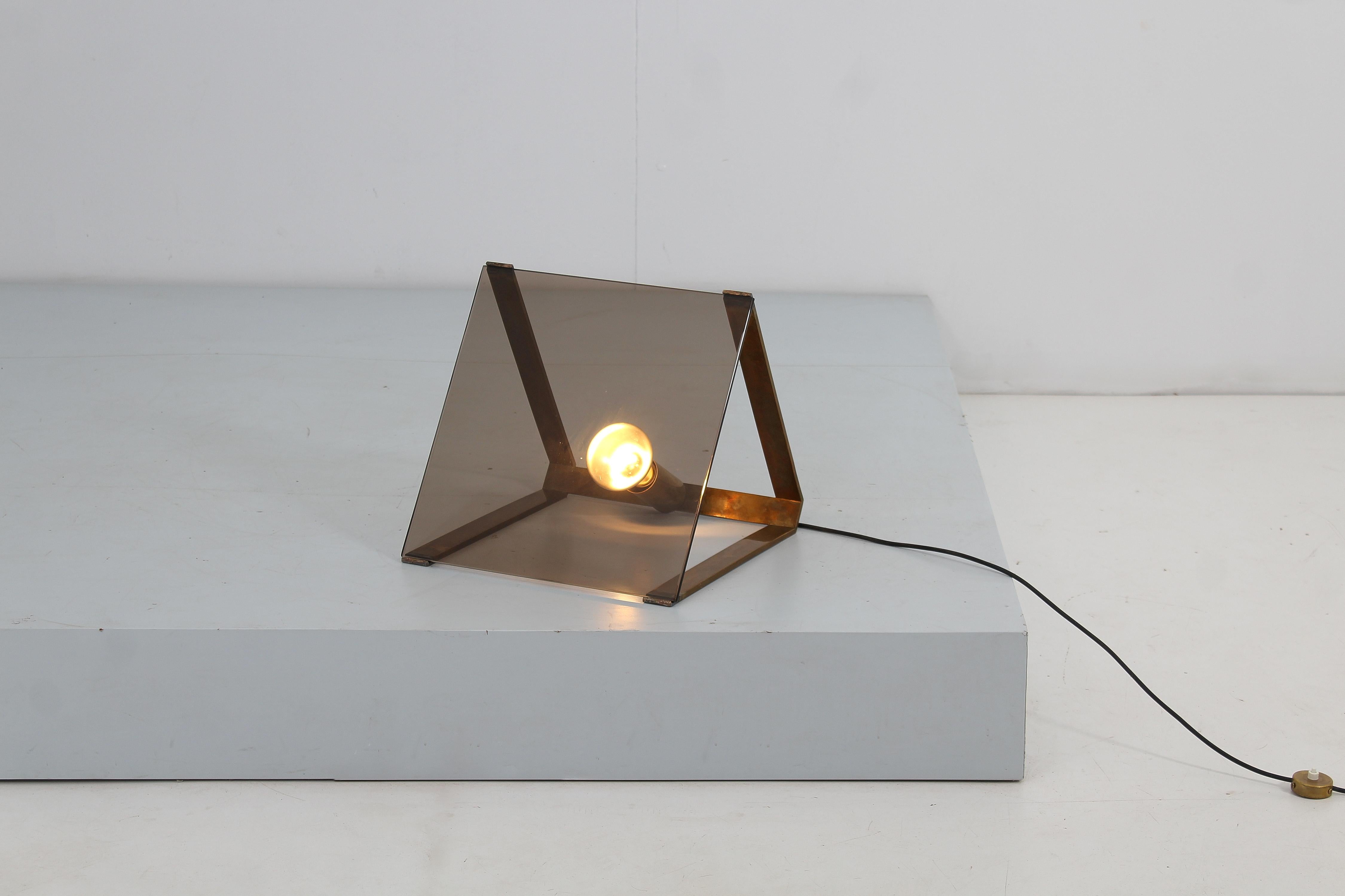 Mid-Century Fontana Arte Brass and Fumé Glass Floor Lamp 60s Italy For Sale 9