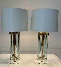 Lámparas de cristal y cromo Fontana Arte de mediados de siglo de Max Ingrand, Italia, 1950