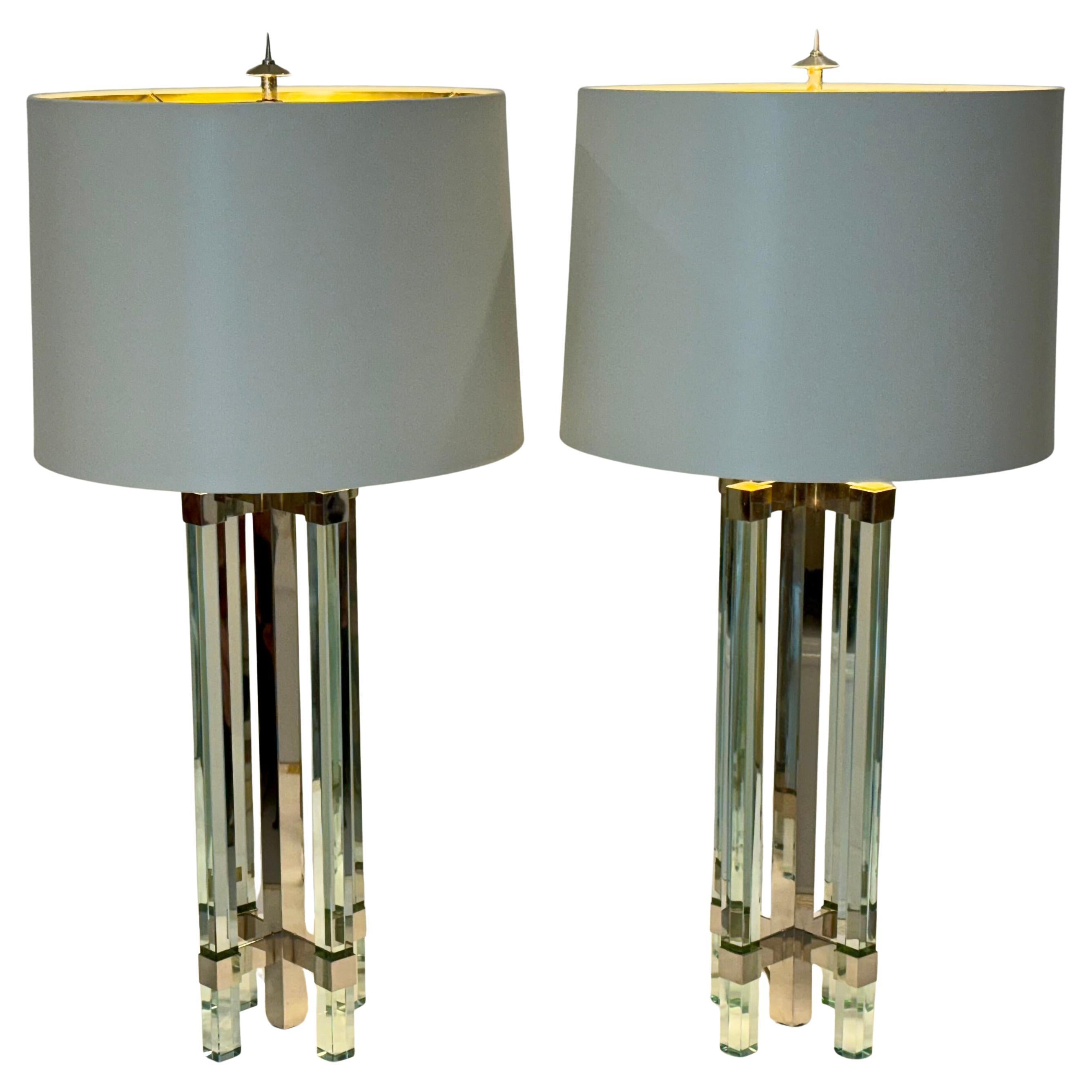Mid-Century Fontana Arte Glass & Chrome Lamps by Max Ingrand, Italy, 1950s
