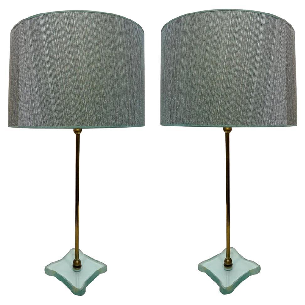 Mid-century Fontana Arte Style Table Lamps with Glass Bases, Pair