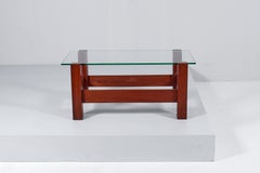 Midcentury Fontana Arte Style Wood and Glass Coffee Table 60s, Italy