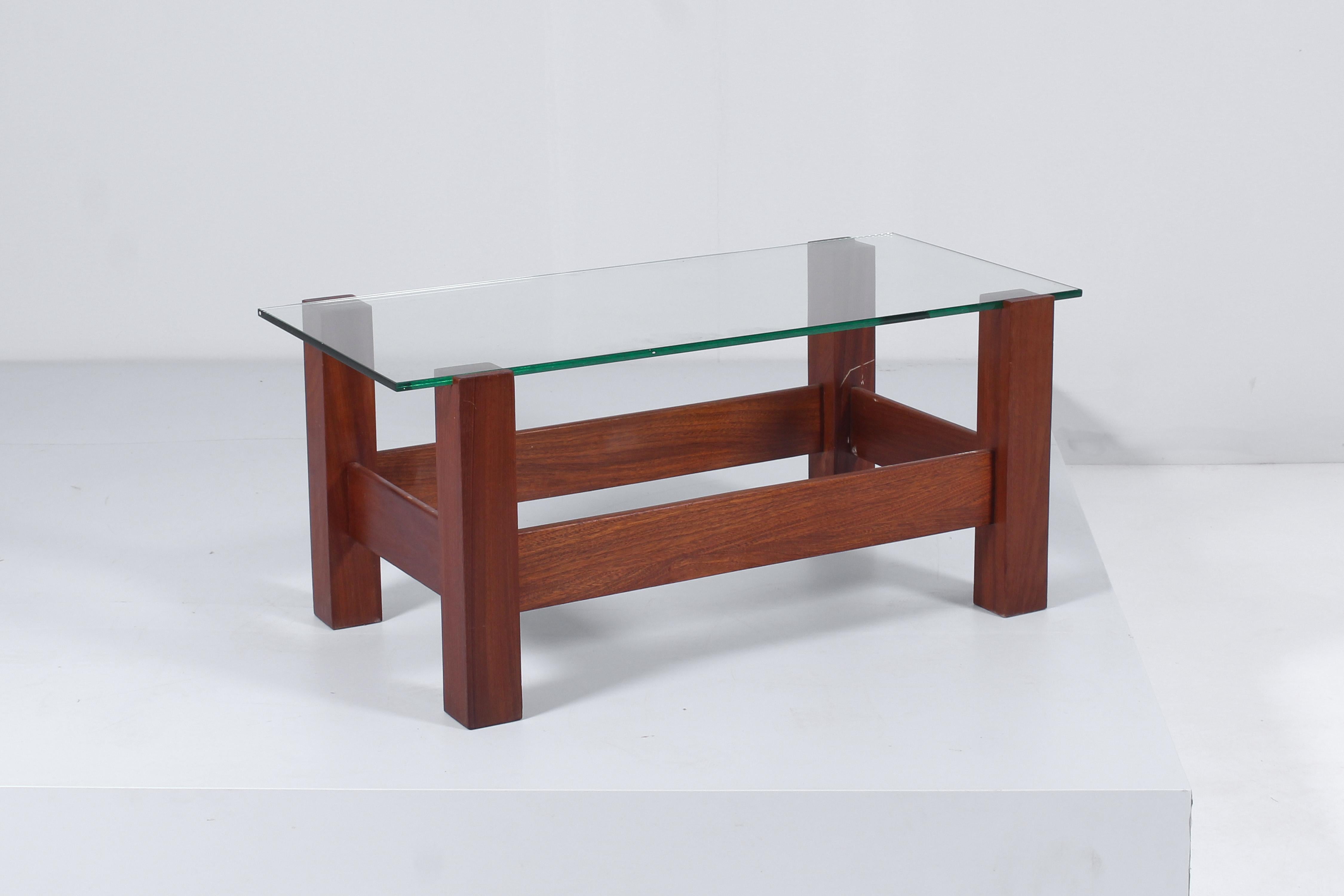 Mid-20th Century Midcentury Fontana Arte Style Wood and Glass Coffee Table 60s, Italy For Sale