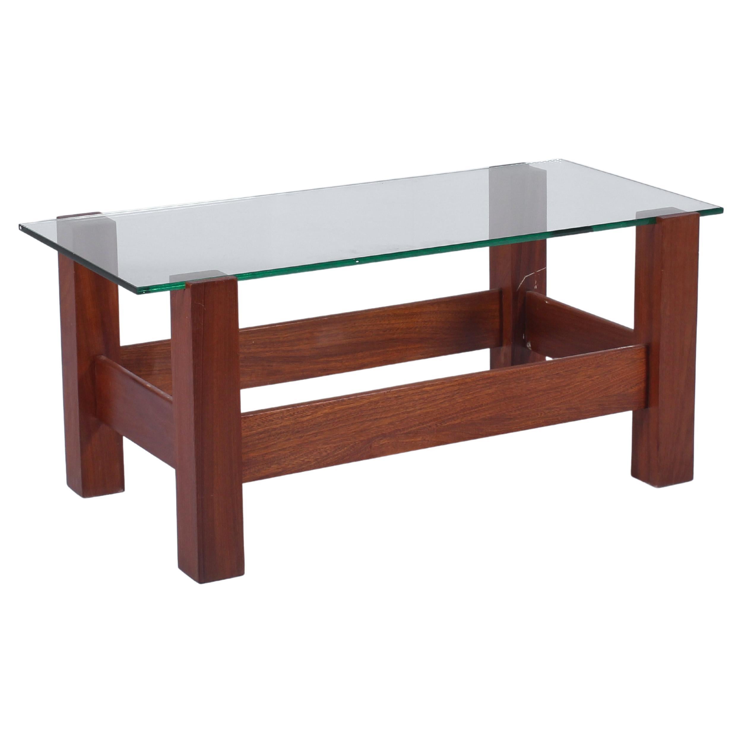 Midcentury Fontana Arte Style Wood and Glass Coffee Table 60s, Italy