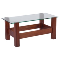 Retro Midcentury Fontana Arte Style Wood and Glass Coffee Table 60s, Italy