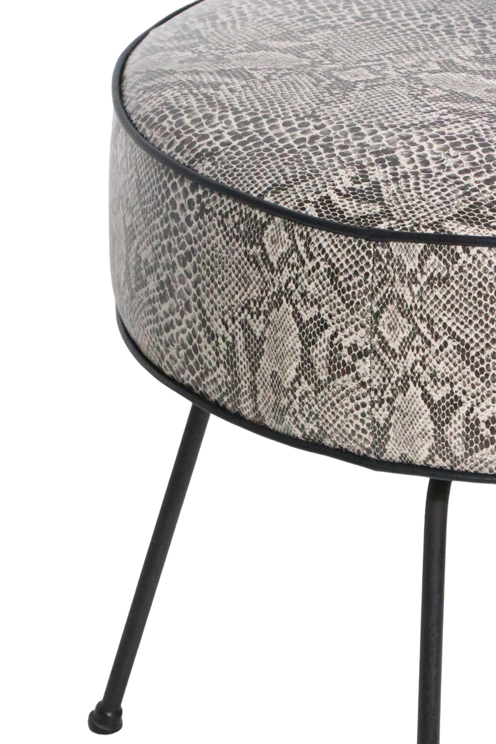 Mid-Century Modern Mid Century Foot Stool Pouf Ottoman Reupholstered in Black and White Faux Python