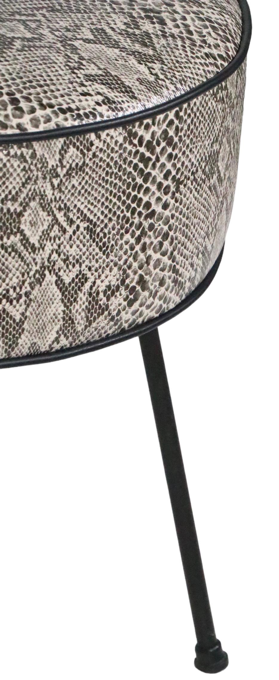 American Mid Century Foot Stool Pouf Ottoman Reupholstered in Black and White Faux Python