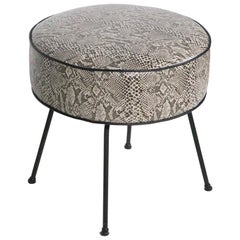 Mid Century Foot Stool Pouf Ottoman Reupholstered in Black and White Faux Python