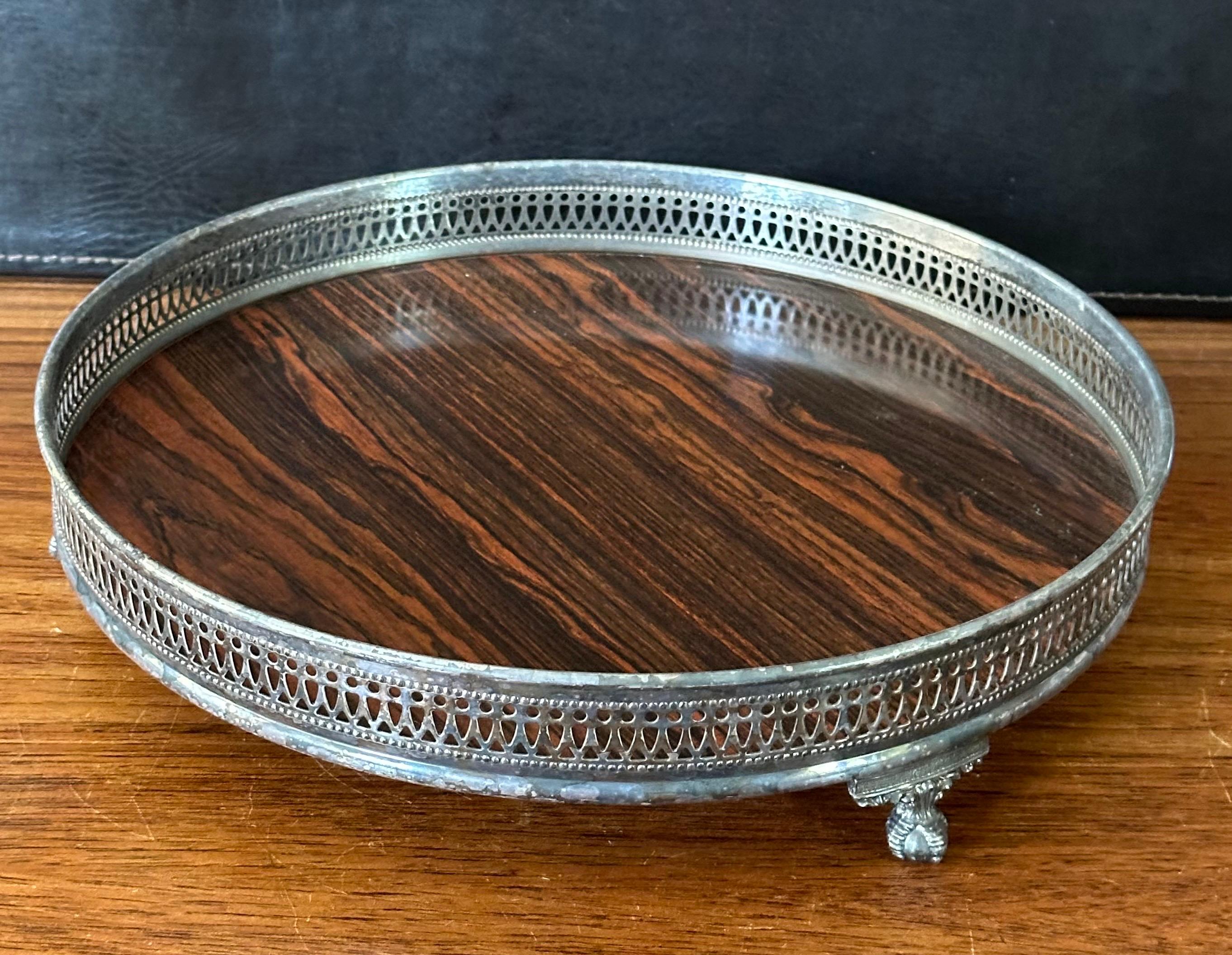 20th Century Mid-Century Footed Silver Plate / Formica Tray by Sheffield Silver Co. For Sale