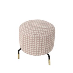 Mid-Century Footstool with Pink Geometric Fabric, Italy, 1950