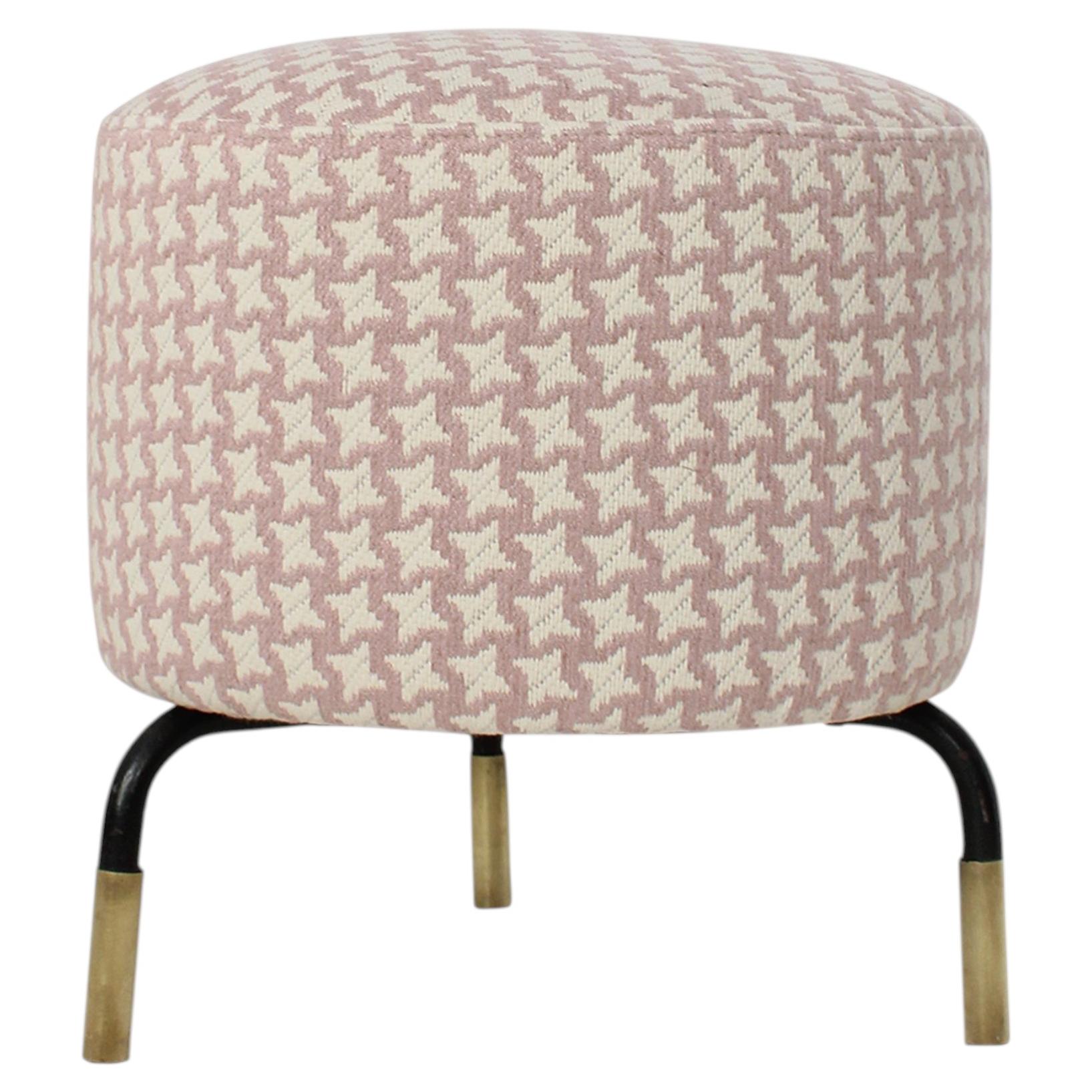 Mid-Century Footstool with Pink Geometric Fabric, Italy, 1950