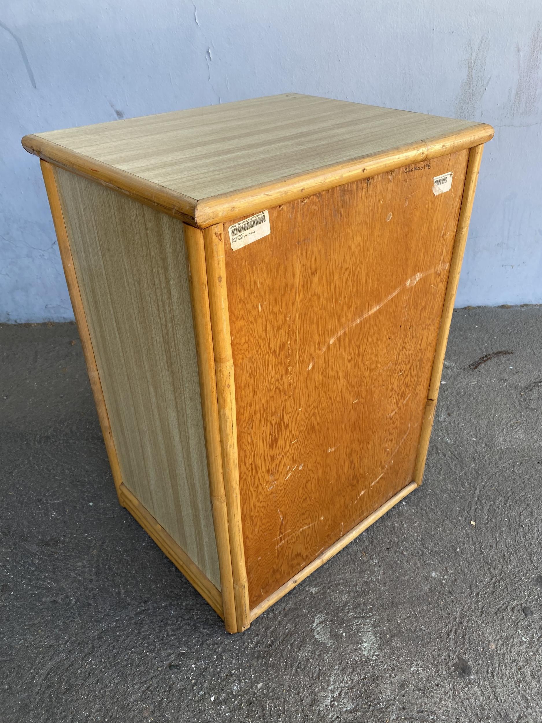 Midcentury Formica and Rattan Bed Side Table with Rattan Pulls 1