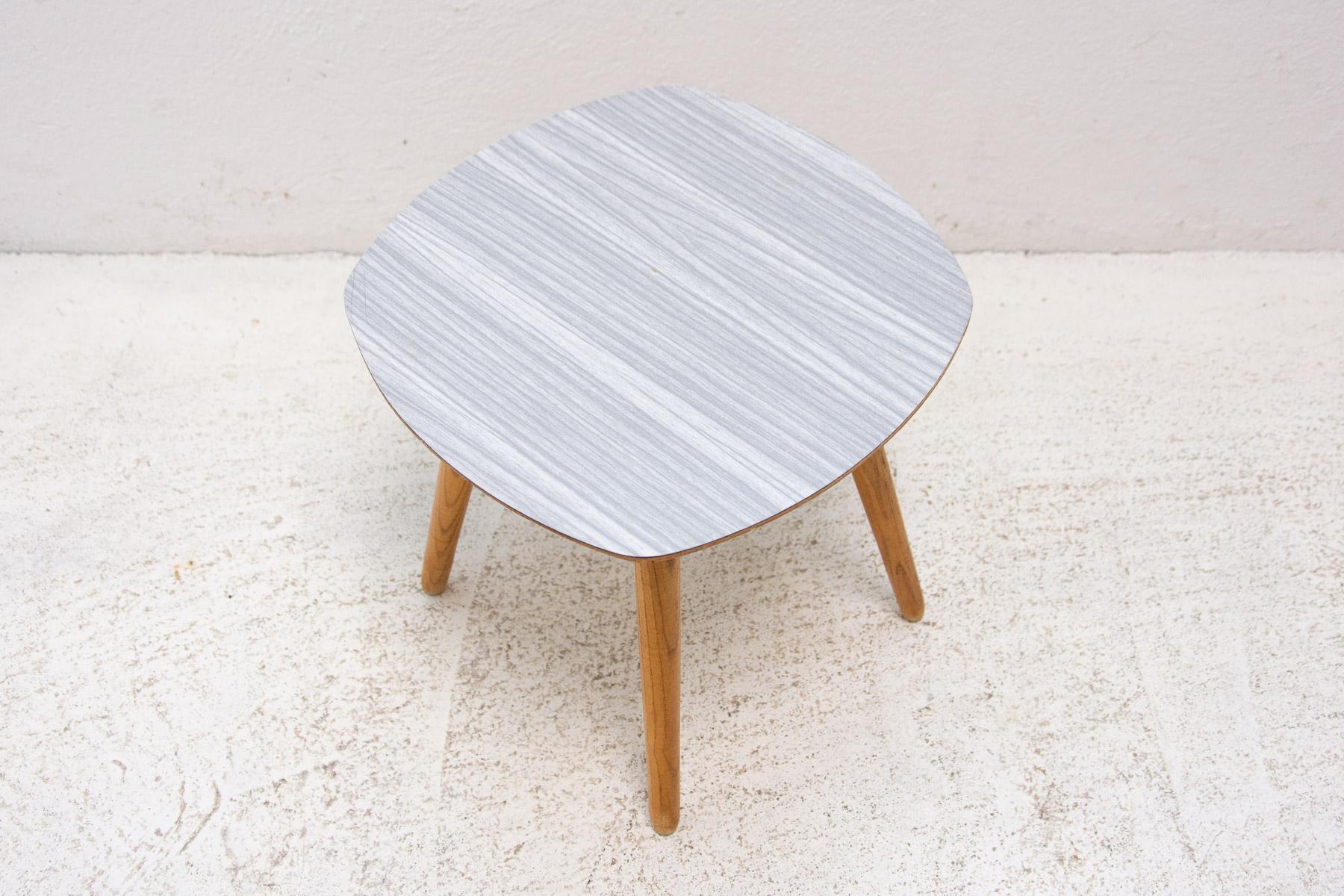 Fabric Mid Century Formica and Wood Stool, 1960´S, Czechoslovakia For Sale