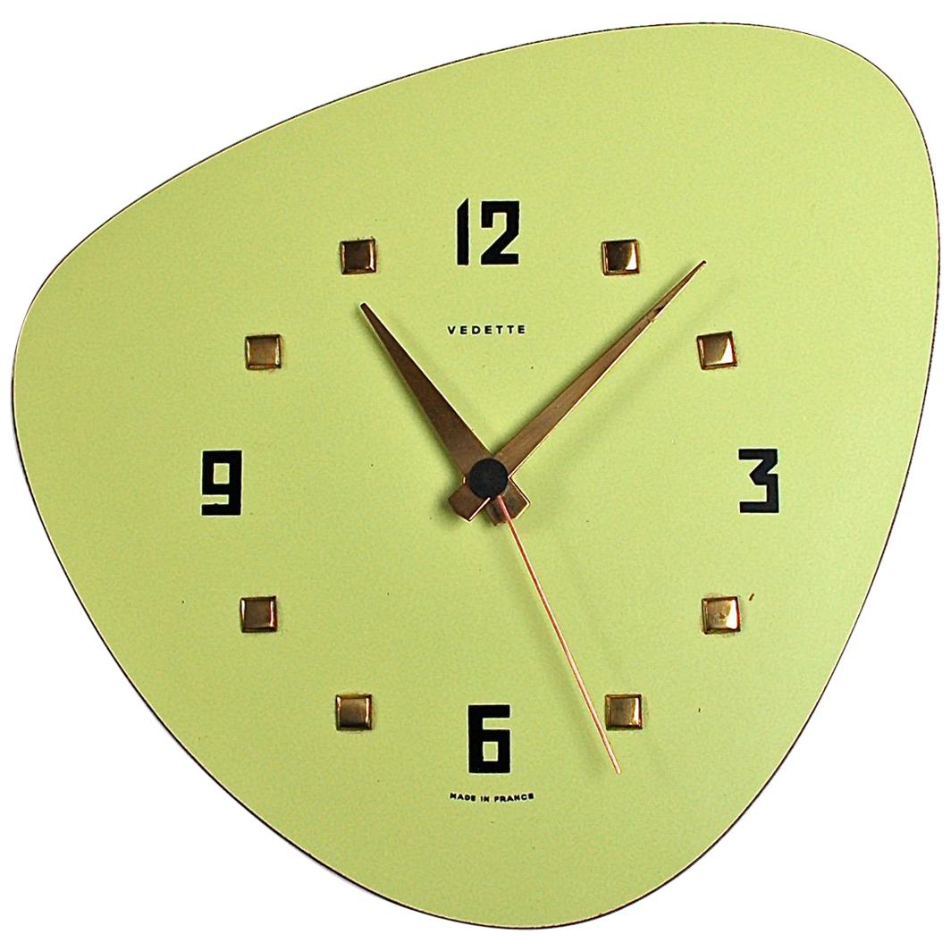Midcentury Formica Wall Clock by Vedette, France, 1950s