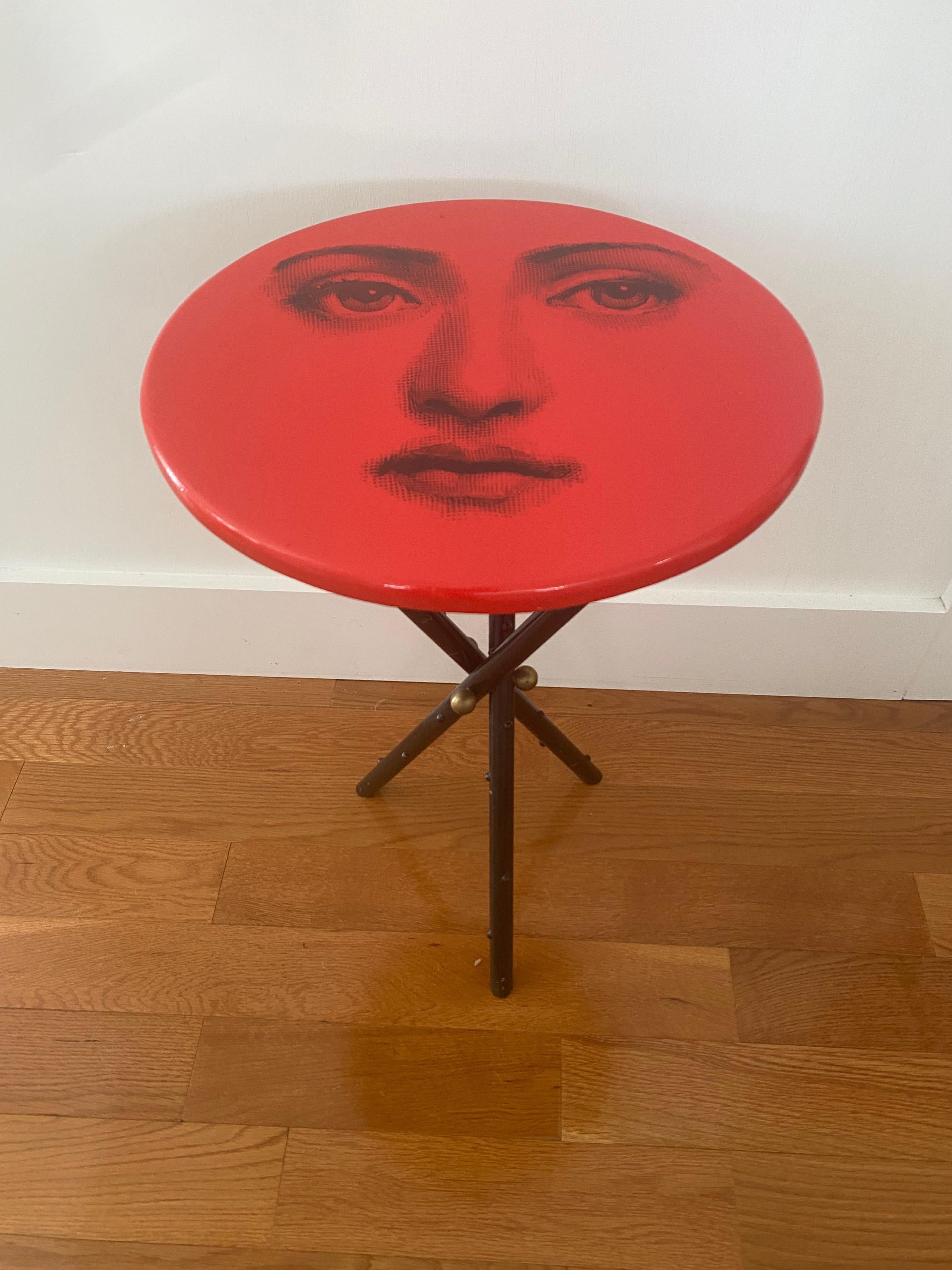 20th Century Mid century Fornasetti side drink table faux tripod leg iconic face Italy Lina For Sale