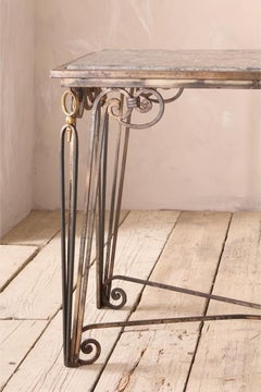 Mid century Fossil marble console table with metal base