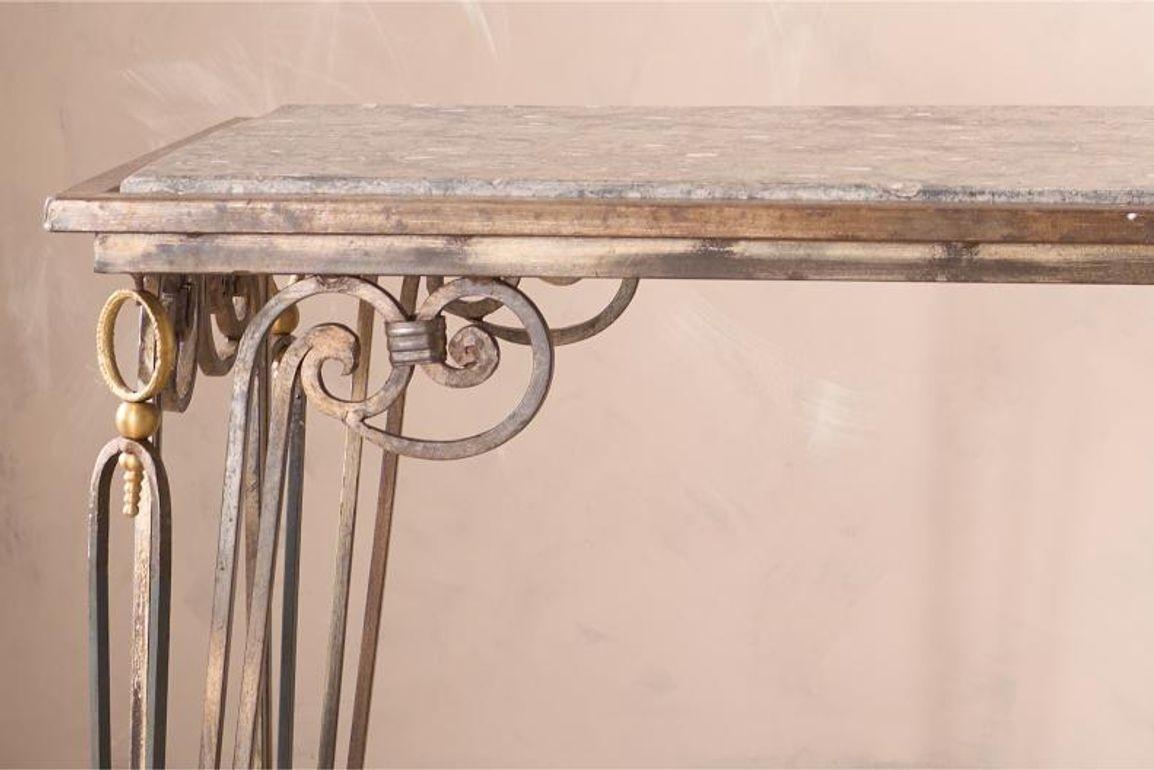Metal Mid century Fossil marble console table with metal base