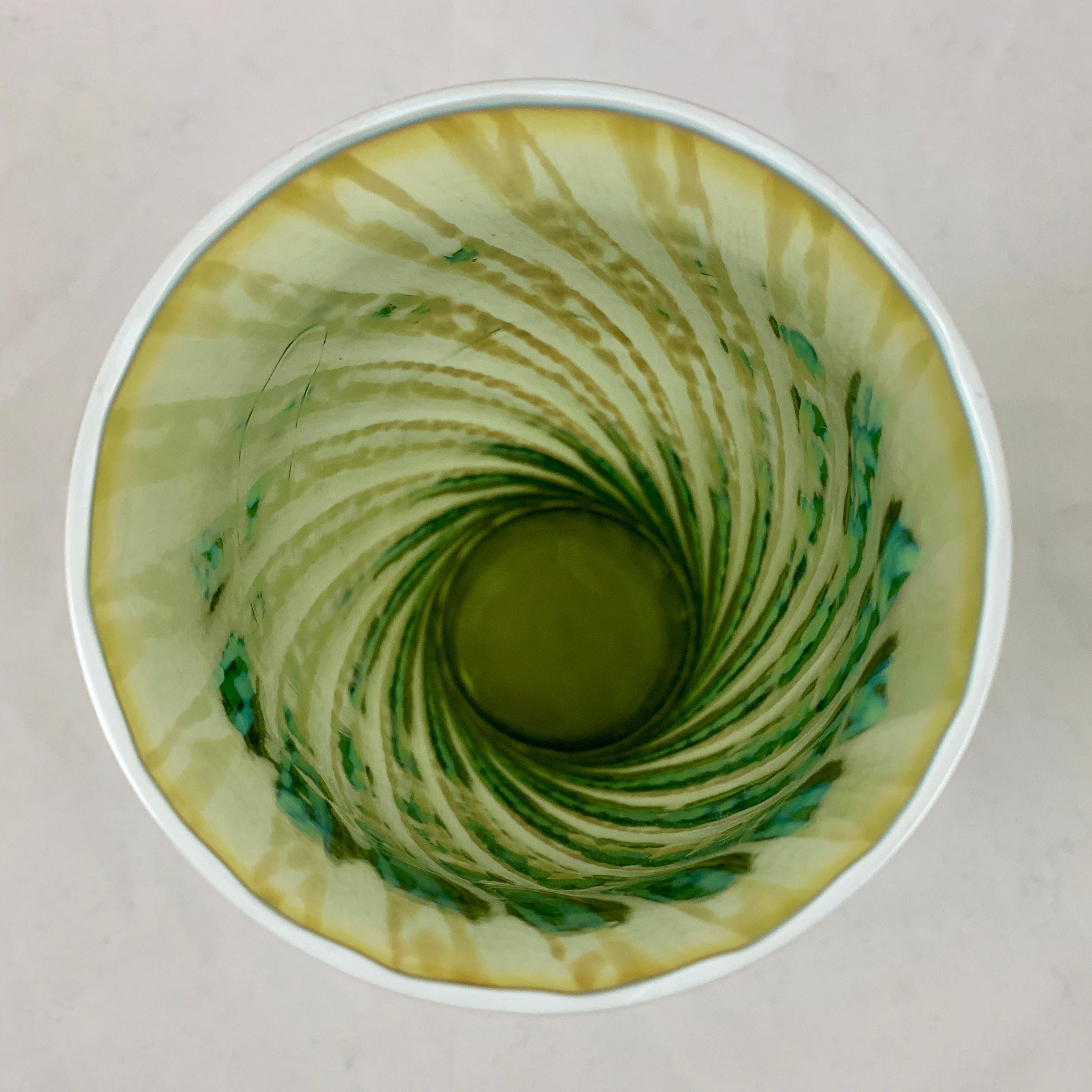 20th Century Mid-Century Fostoria Opalescent Swirl Moss Green Blown Highball Glasses, S/8
