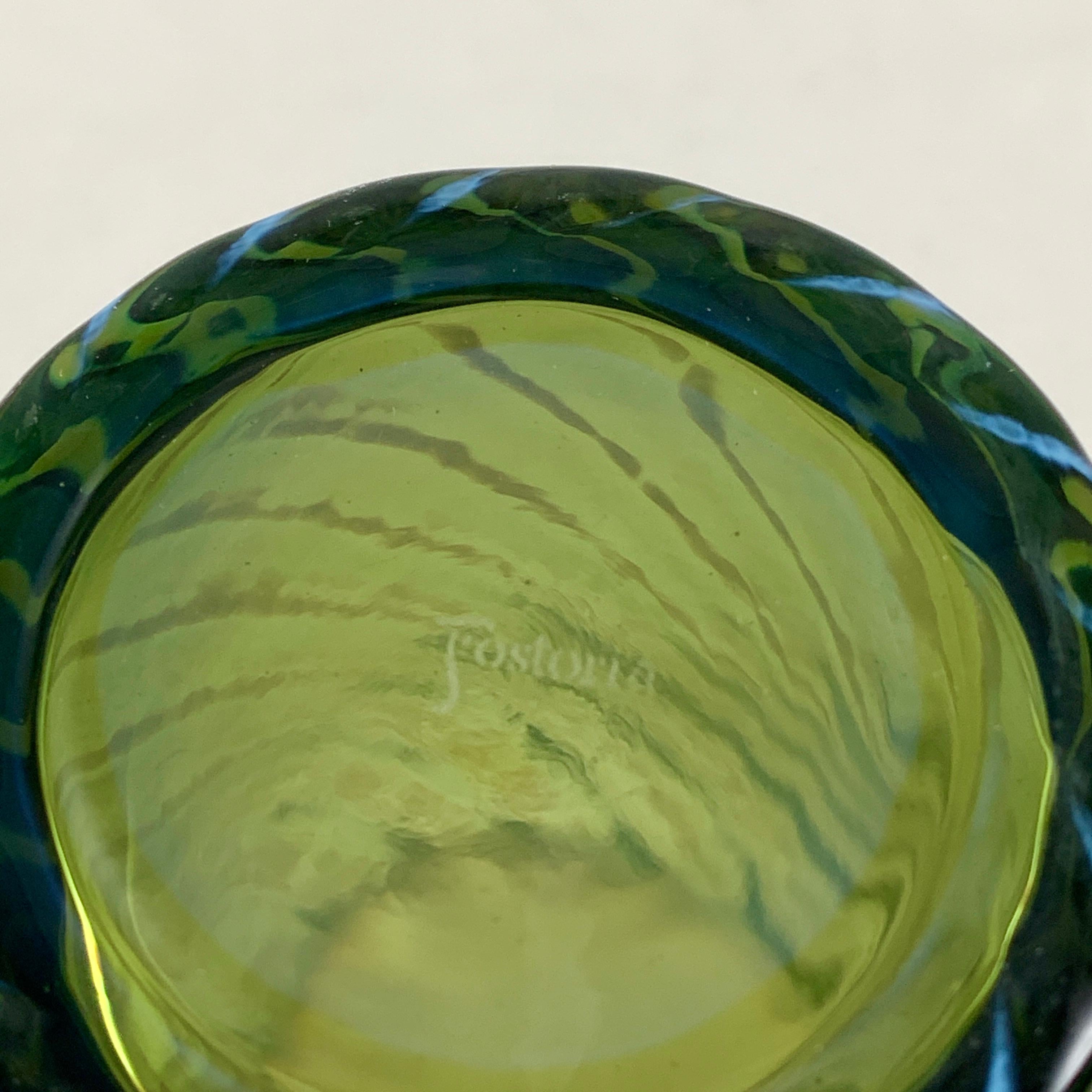 Mid-Century Fostoria Opalescent Swirl Moss Green Blown Highball Glasses, S/8 3