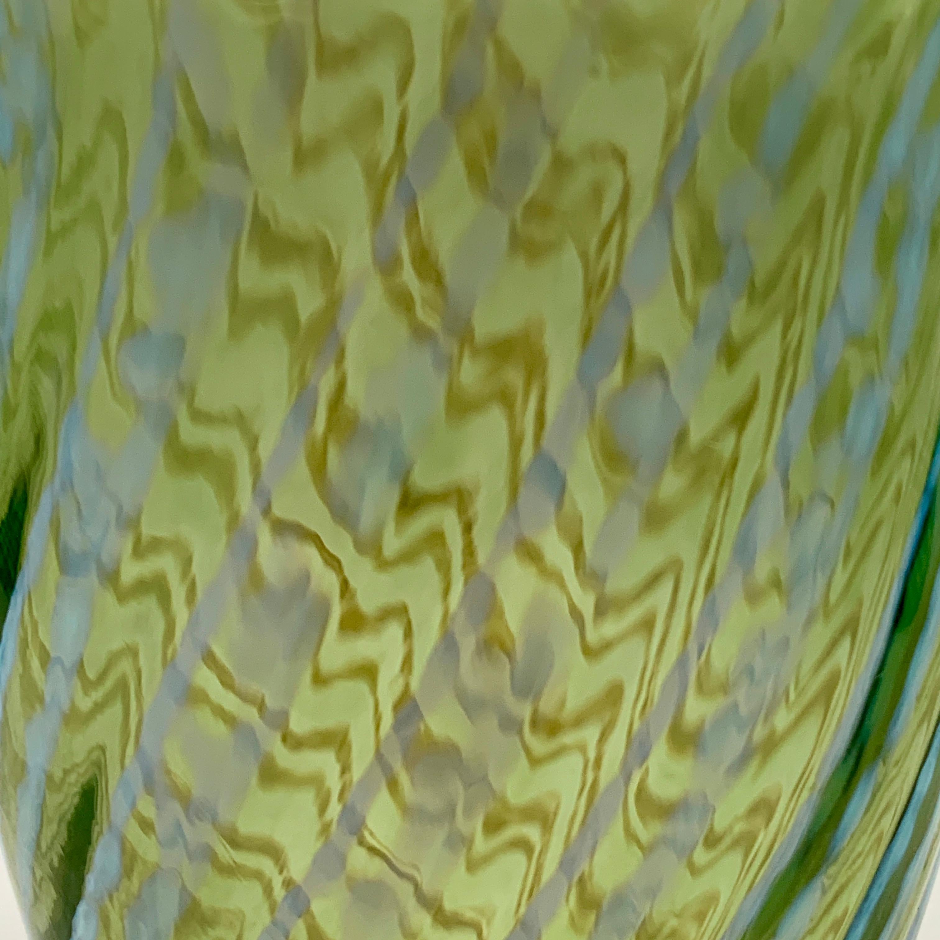 Hand-Crafted Mid-Century Fostoria Opalescent Swirl Moss Green Blown Highball Glasses, S/8