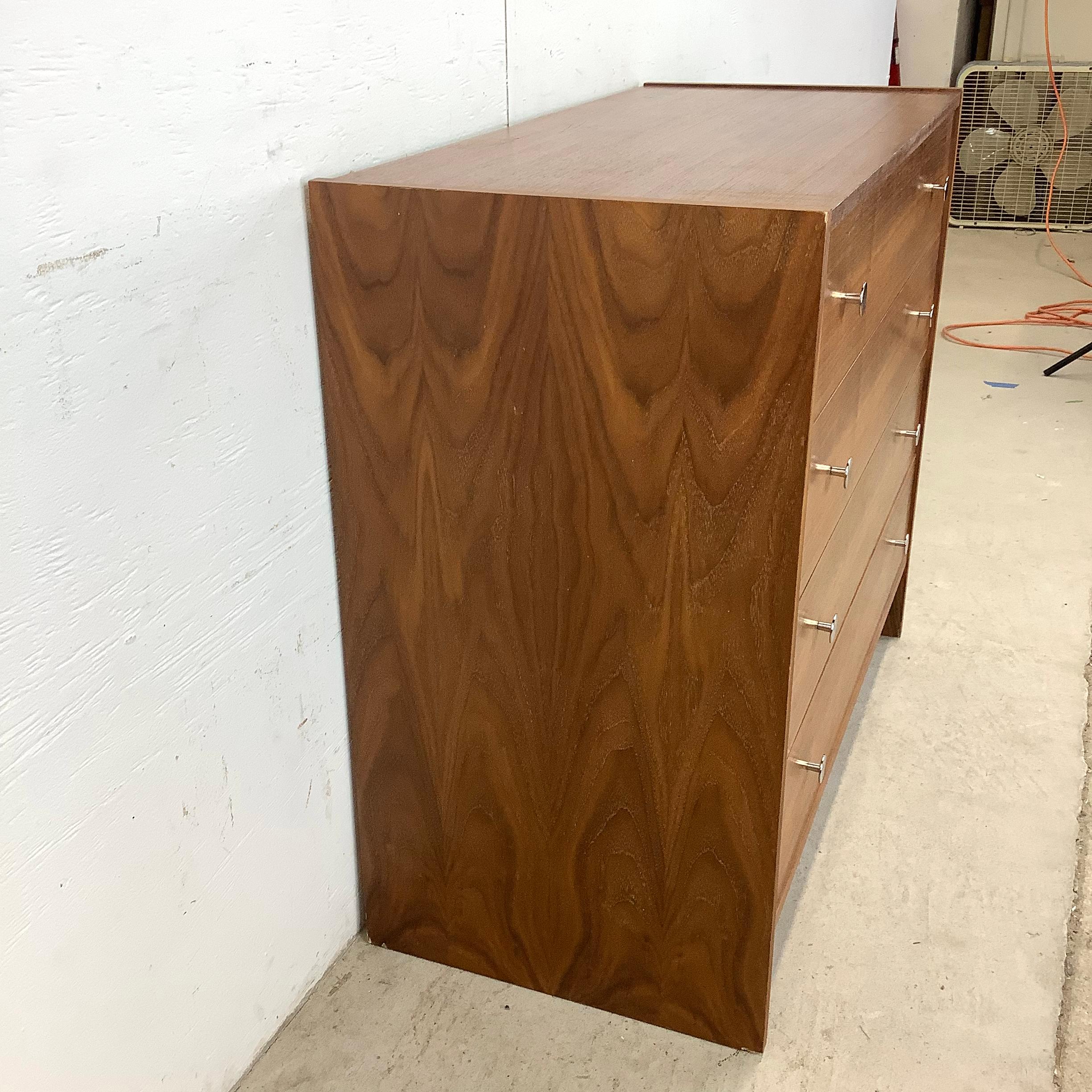 Veneer Mid-Century Four Drawer Lowboy Dresser