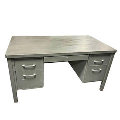 Mid-century Four Drawer Steel Tanker Desk by General Fireproofing